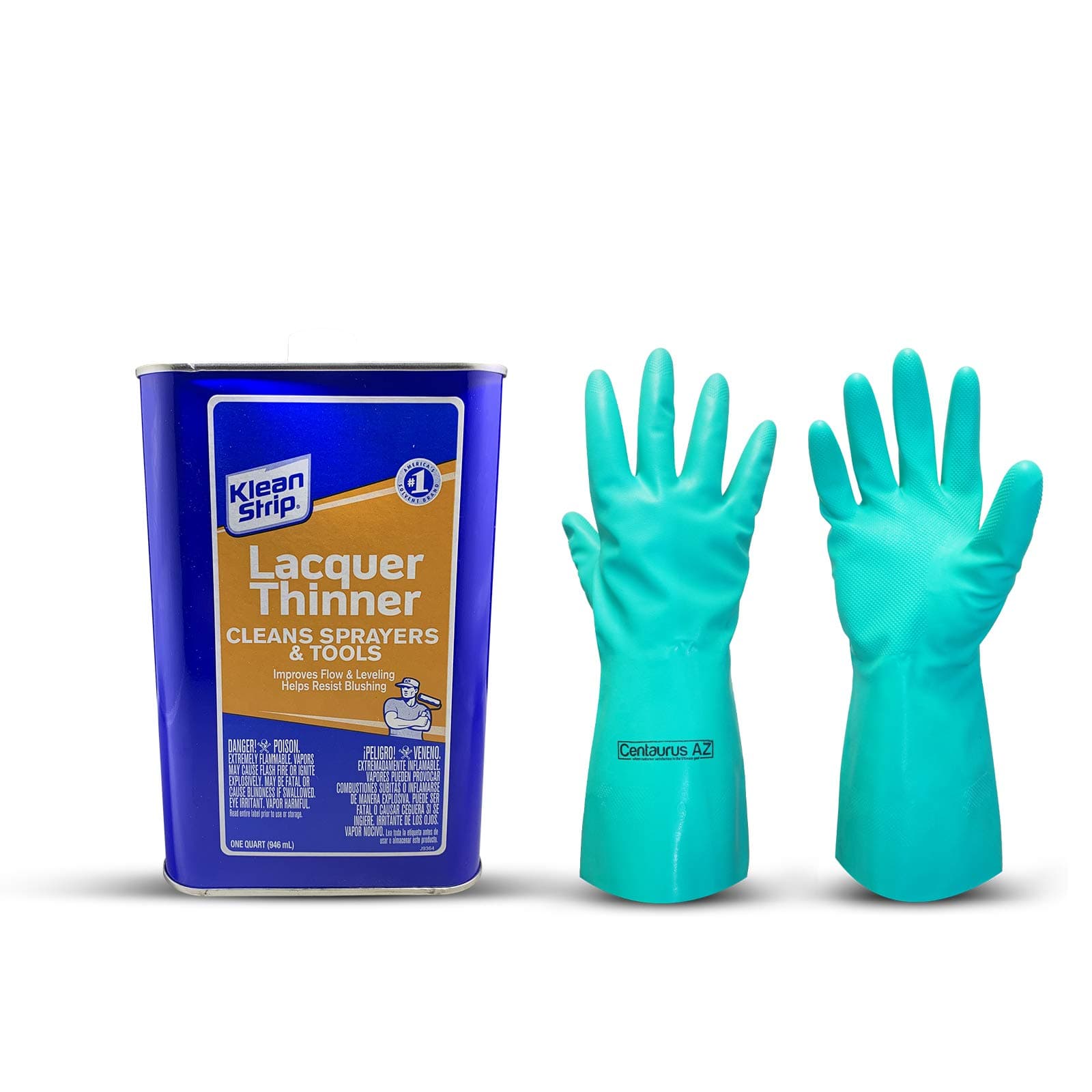 Klean Strip Lacquer Thinner Fast Drying Highly Desirable for Woodworking Excellent Cleaner Degreaser Cost Effective Now Comes with Chemical Resistant Gloves by Centaurus AZ 1 Qt (946ml)