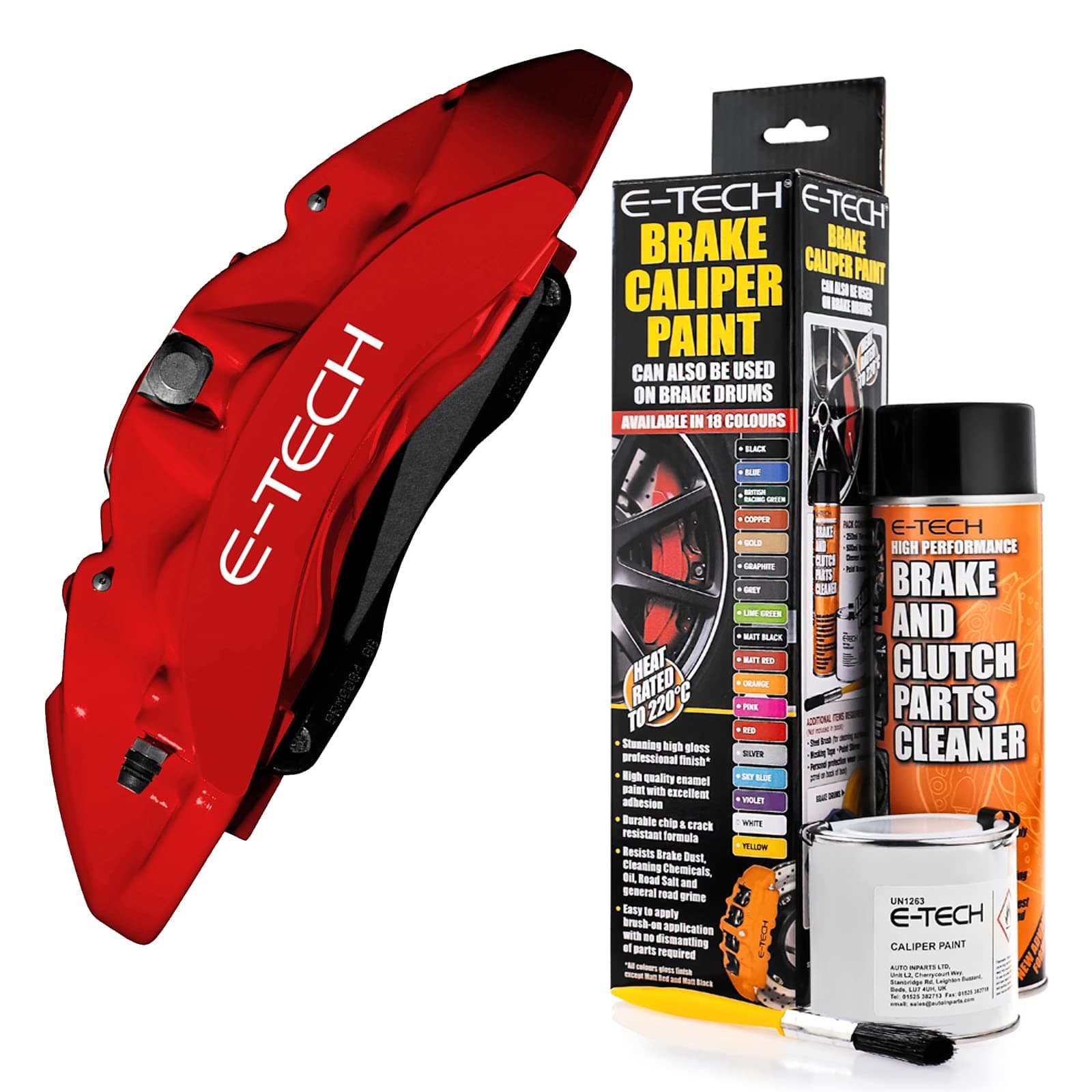 E-TECH Red Brake Caliper/Drum Paint - EBCP-R - Complete Kit inc Paint/Cleaner & Brush