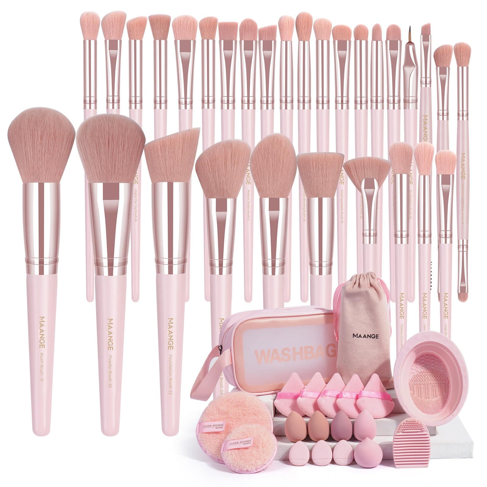 MAANGE Makeup Brush Set 49 Pcs Makeup Tool Set Premium Synthetic Foundation Powder Concealers Eye shadows Blush Makeup Brushes (Pink, 49 Piece Set)