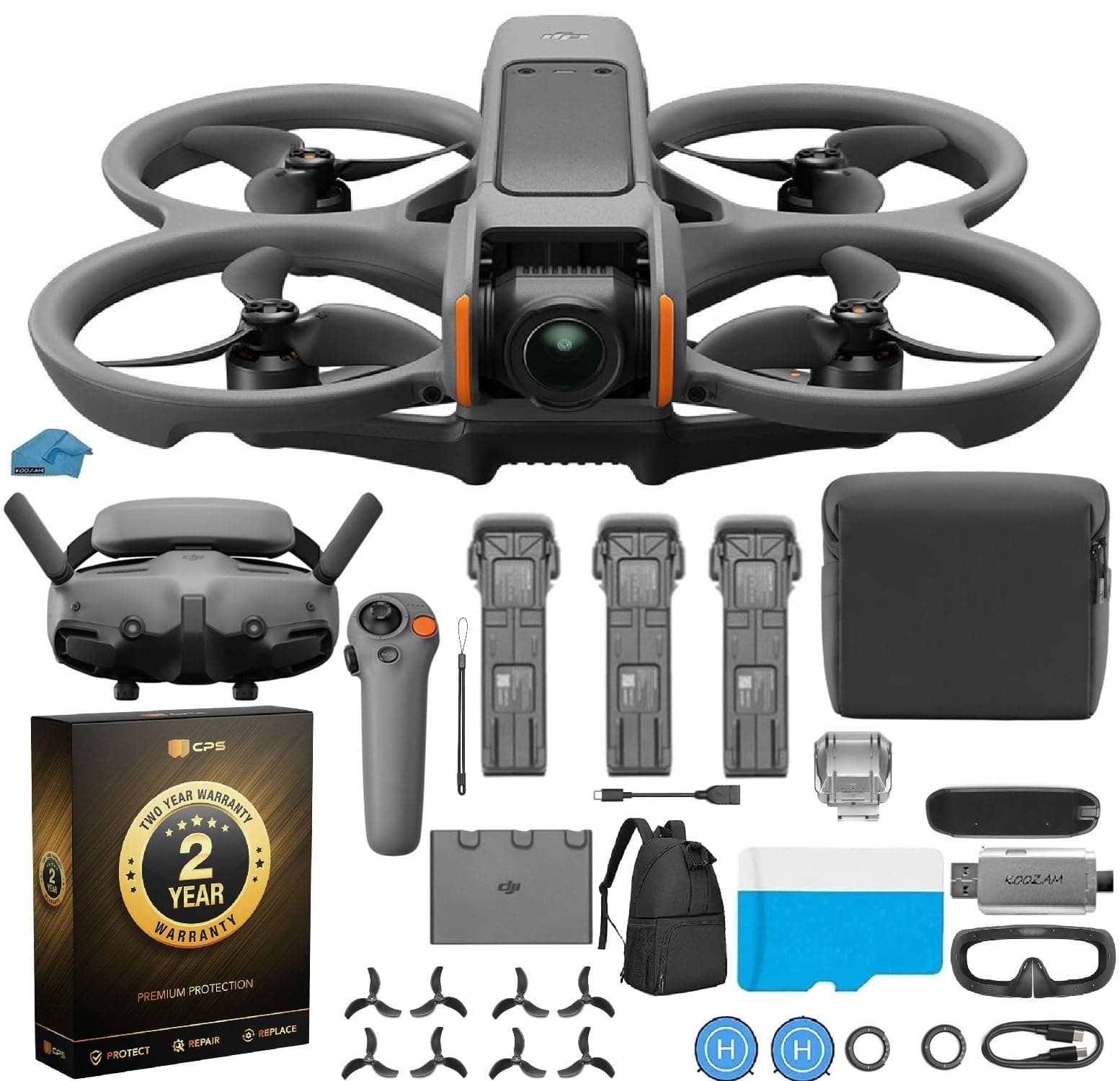 Avata 2 Fly More Combo (3 Batteries), FPV Drone with Camera 4K, Immersive Experience, One-Push Acrobatics, Built-in Propeller Guard, 155° FOV, Camera Drone Compliant with FAA Remote ID With 128gb Micro SD, Backpack, Landing Pad and More Bundle with 2 Year extended Waranty