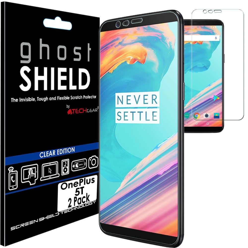 [2 Pack] Screen Protectors to fit OnePlus 5T [ghostSHIELD Edition] Genuine Reinforced Flexible TPU Screen Protector Guard Covers with Full Screen Coverage inc Curved Screen