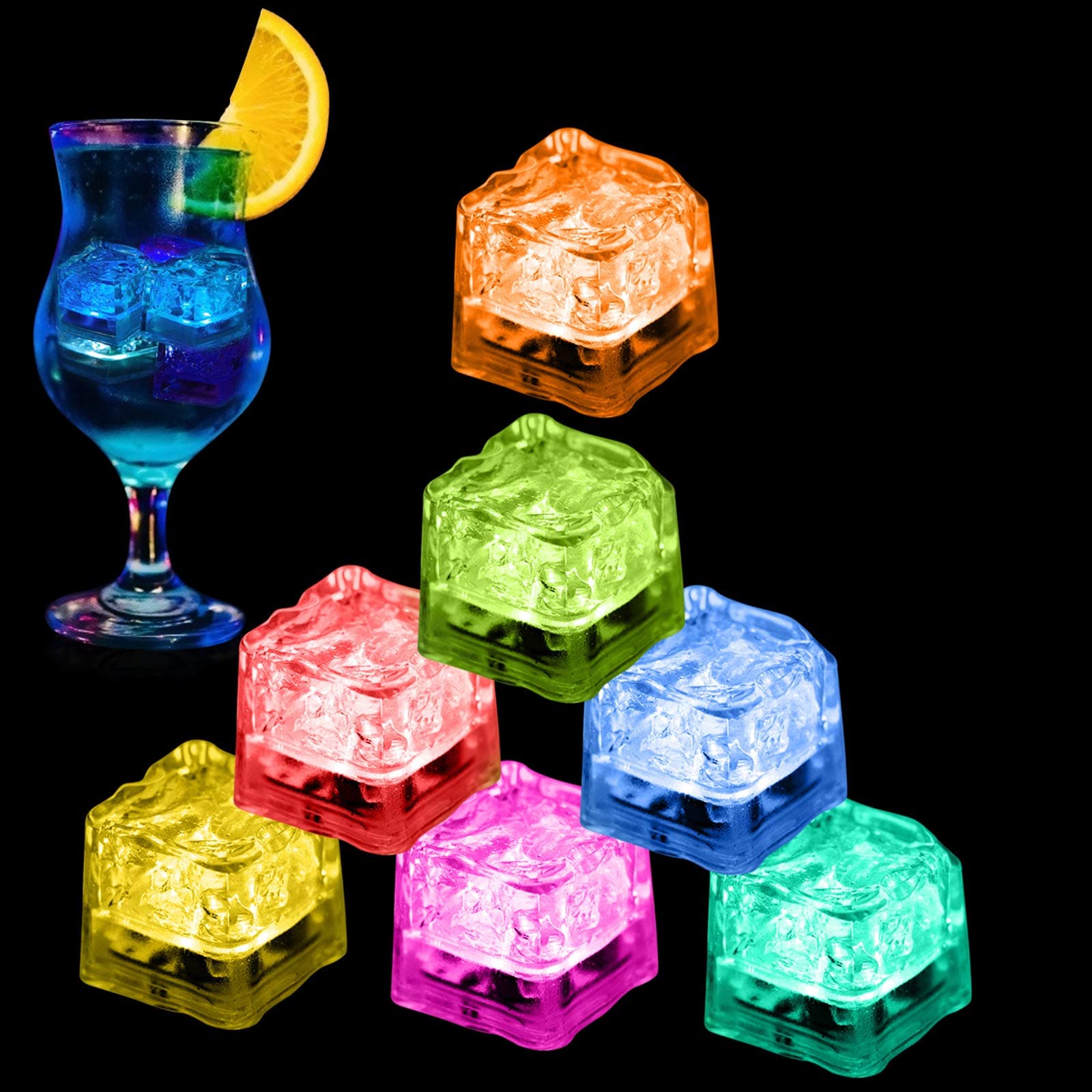 Light Up Ice Cubes, 96 PCS Multi Color Led Ice Cubes for Drinks with Changing Lights, Reusable Glowing Flashing Ice Cube for Club Bar Party Wedding Decor