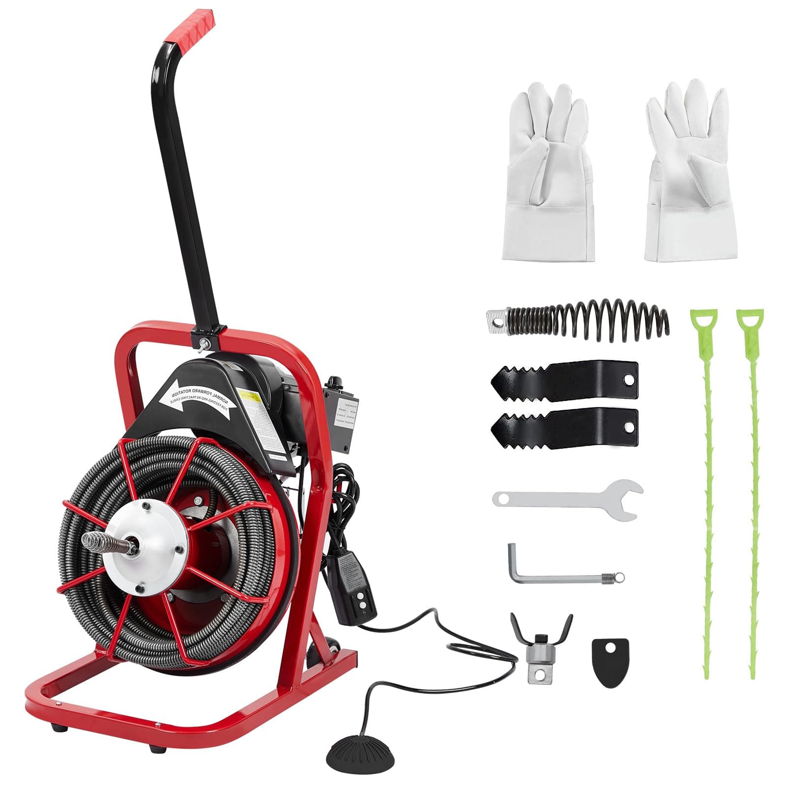 Drain Cleaner Machine, 75FT 1/2inch Professional Automatic Electric Drain Auger for 1 to 4 Inch Pipes, Portable Electric Drain Snake With 4 Cutters & Foot Switch and Pair of Gloves