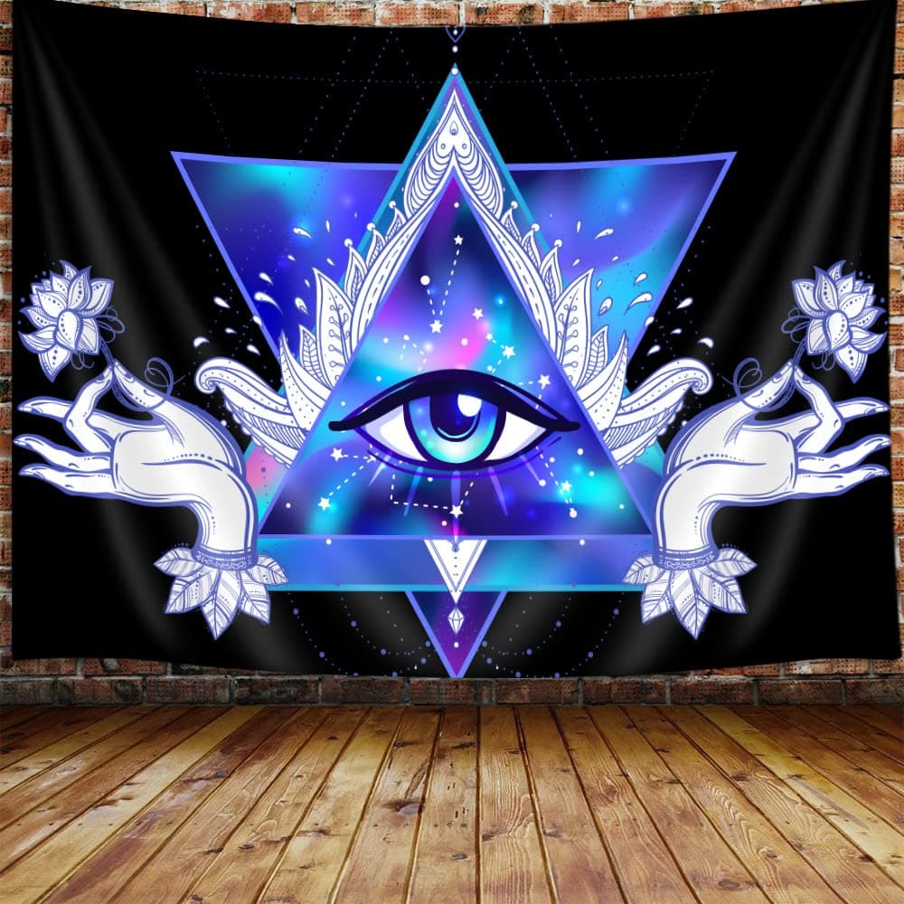 Evil Eye Tapestry, Psychedelic Purple Third 3rd Eye UV Tapestry Wall Hanging for Men Bedroom Cool Black Light Spiritual Psychic Hamsa Hand Tapestries UV Reactive Poster College Dorm Home Decor 60x40"