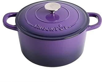 Crock-Pot Artisan 5-Quart Round Enameled Cast Iron Dutch Oven – Lavender Purple, Durable Heavy-Duty Cookware for Slow Cooking, Roasting, Baking with Lid
