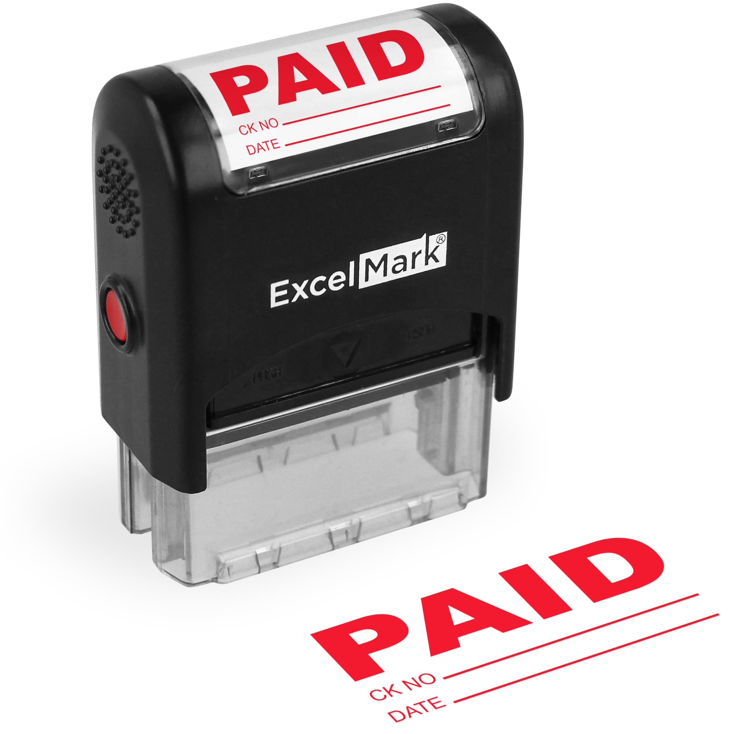 ExcelMark Paid with Check and Date - Self-Inking Rubber Stamp - A1539 Red Ink