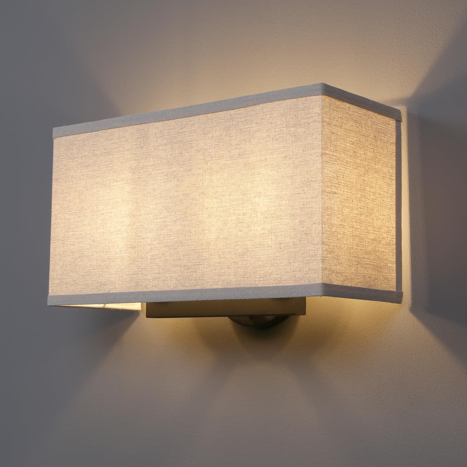 Permo Indoor Bedside Hidden Night Wall Lamp Single 2-Lights Vintage Industrial Fixture with Square Fabric Shade for Reading Bedroom Living Room Dining Room Hotel(Linen)