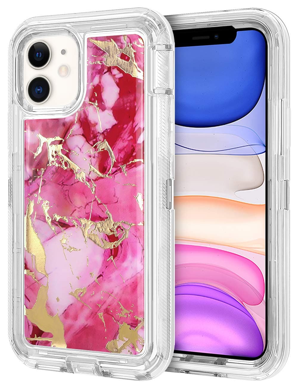 CHEERINGARY Case for iPhone 11 Case Protective Shockproof Heavy Duty Anti-Scratch Shell iPhone 11 Case Dual Layer Protection Dust Proof Anti-Slip Durable Cover for iPhone 11 6.1 inches Marble Pink