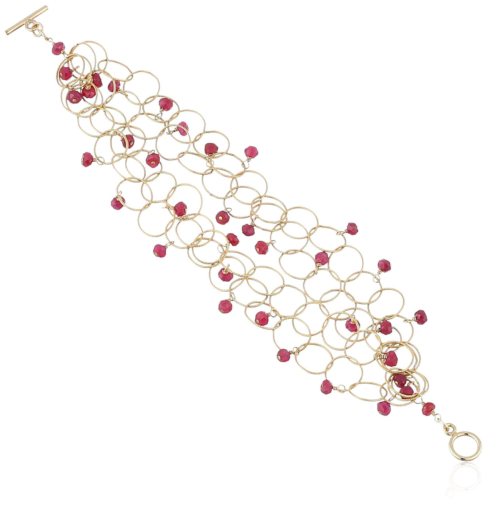 Dana Kellin Ruby and 14k Gold Fill Briolette Link 4-Strand Bracelet, 7.25"