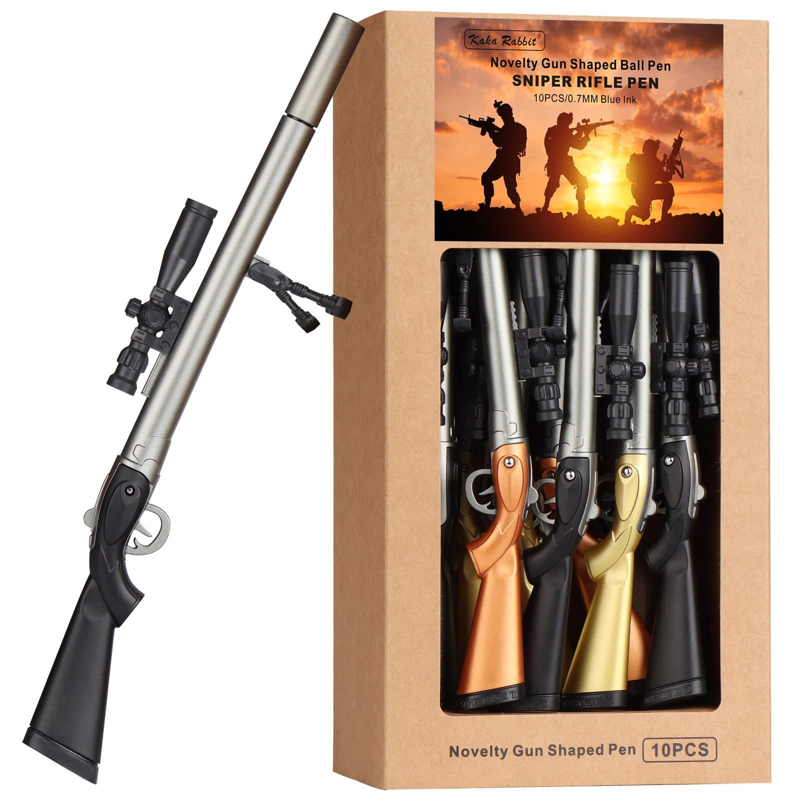 Cool Gun Shape Ballpoint Pen - 10 Pack,0.7mm Medium Point,Blue Ink,Novelty Sniper Rifle Ball Pen for Kids Office School Supply Students Stationery Boy Birthday Present Gift Pen for Men