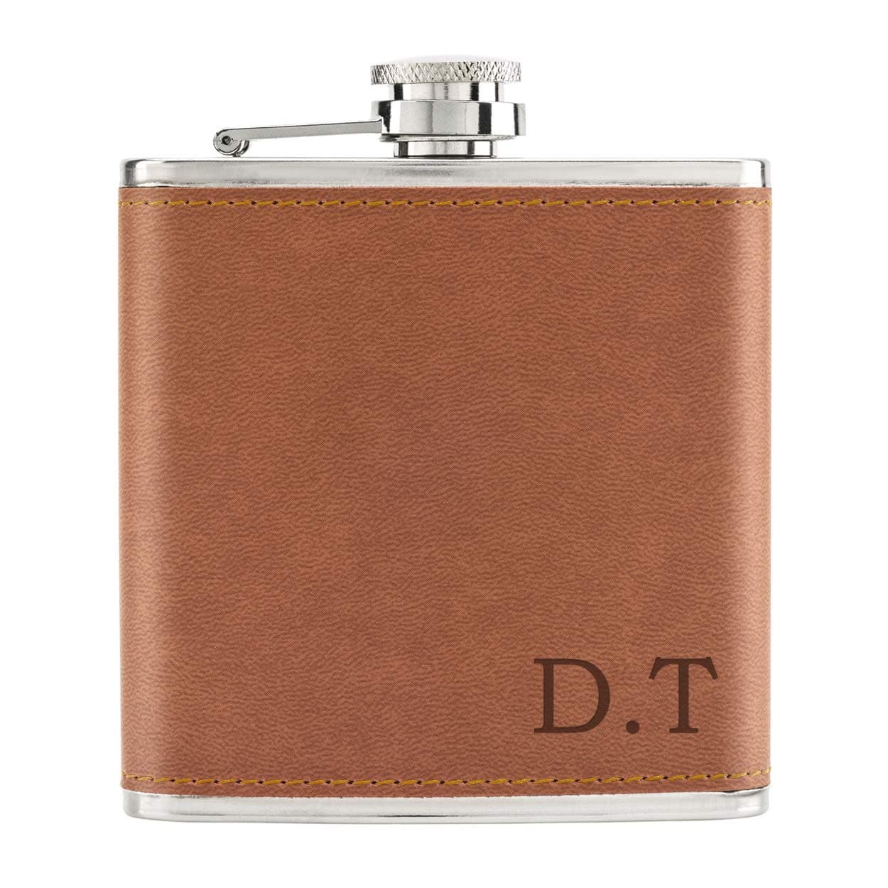 Personalised Custom Initials 6oz PU Leather Hip Flask Tan