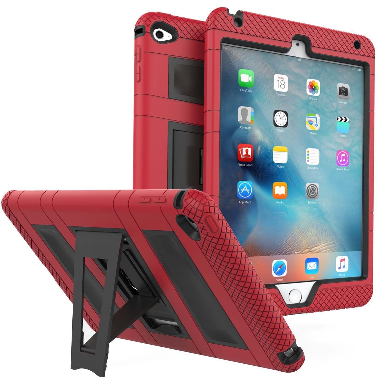 Rugged Defender Case with Built-in Clear Screen Protector for iPad Mini 4 Red
