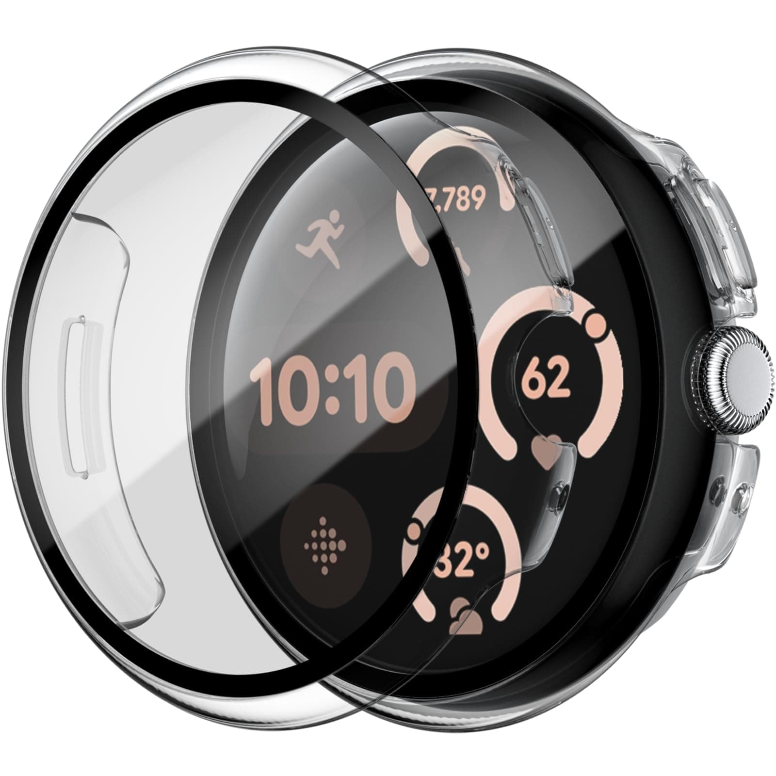 - HASDON 2 Pack Hard PC Case for Google Pixel Watch 3 (2024) 45mm with Tempered Glass Screen Protector, High Sensitive Full Coverage Protective Bumper Cover for Pixel Watch 3 45mm Accessories