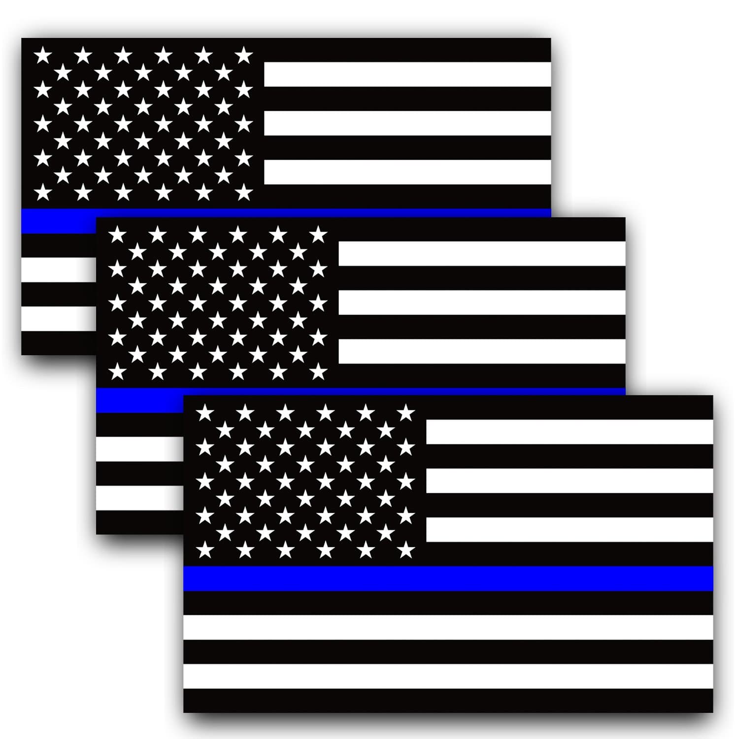5 X 3 inch Thin Blue Line US National Flag Decal - Black White and Blue Reflective Stripe American Flag Car Stickers - Support Police and Law Enforcement Officers (3 Pack)