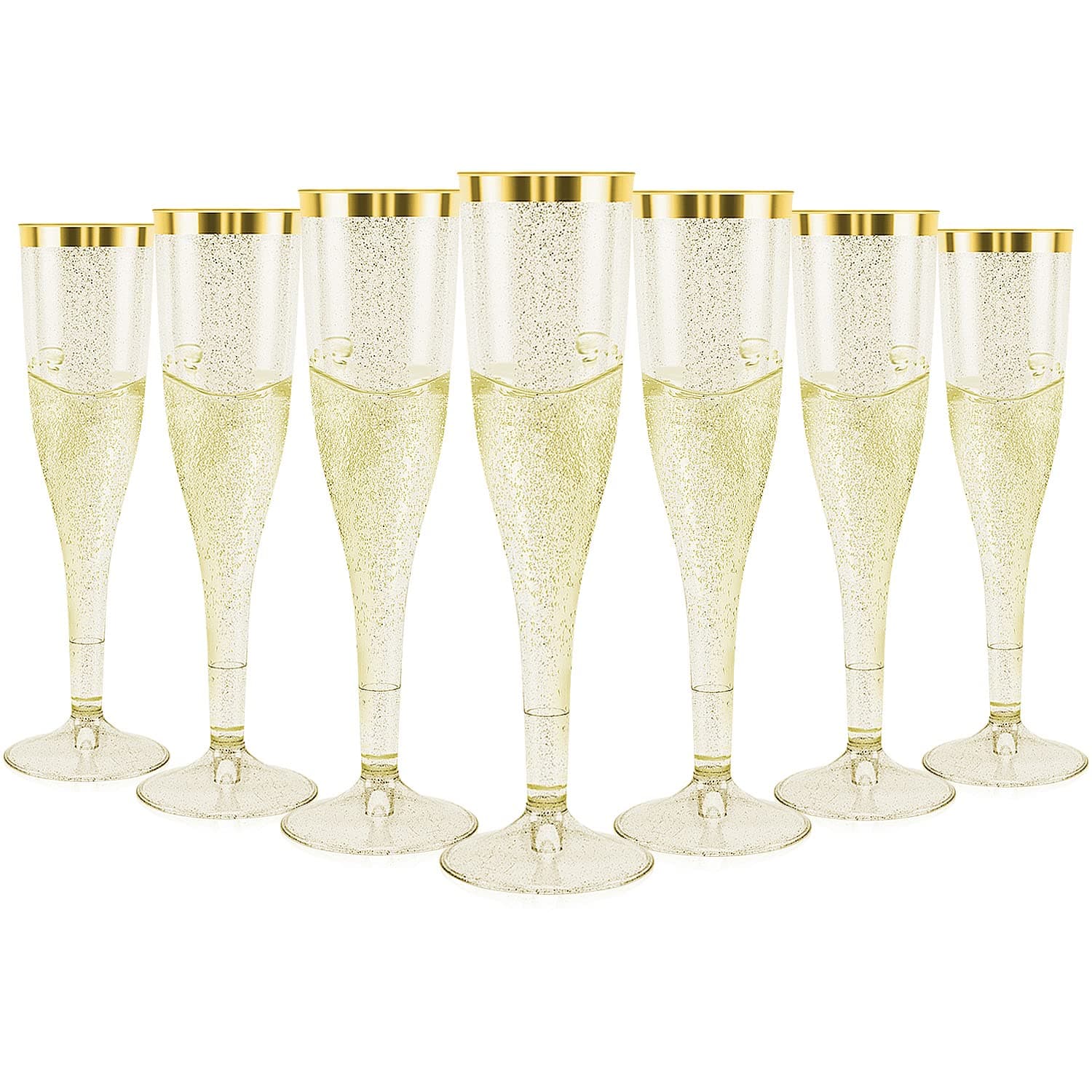EPPARN Plastic Champagne Flutes Disposable - 30 Pack 6.5 OZ Plastic Champagne Glasses for Parties, Mimosa Bar, Wedding and Shower Party Supplies, Gold Glitter Gold Rim Toasting Glasses Plastic Cups