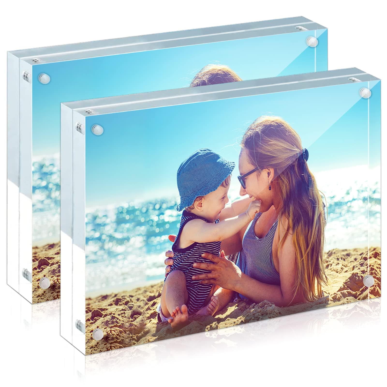 HELPLEX Acrylic Frame, 2 Pack 8x10 Acrylic Picture Frames, 24mm Thicker Frameless Clear Frame Double Sided Magnetic Frame, Free Standing Desktop Display Stand Acrylic Frames