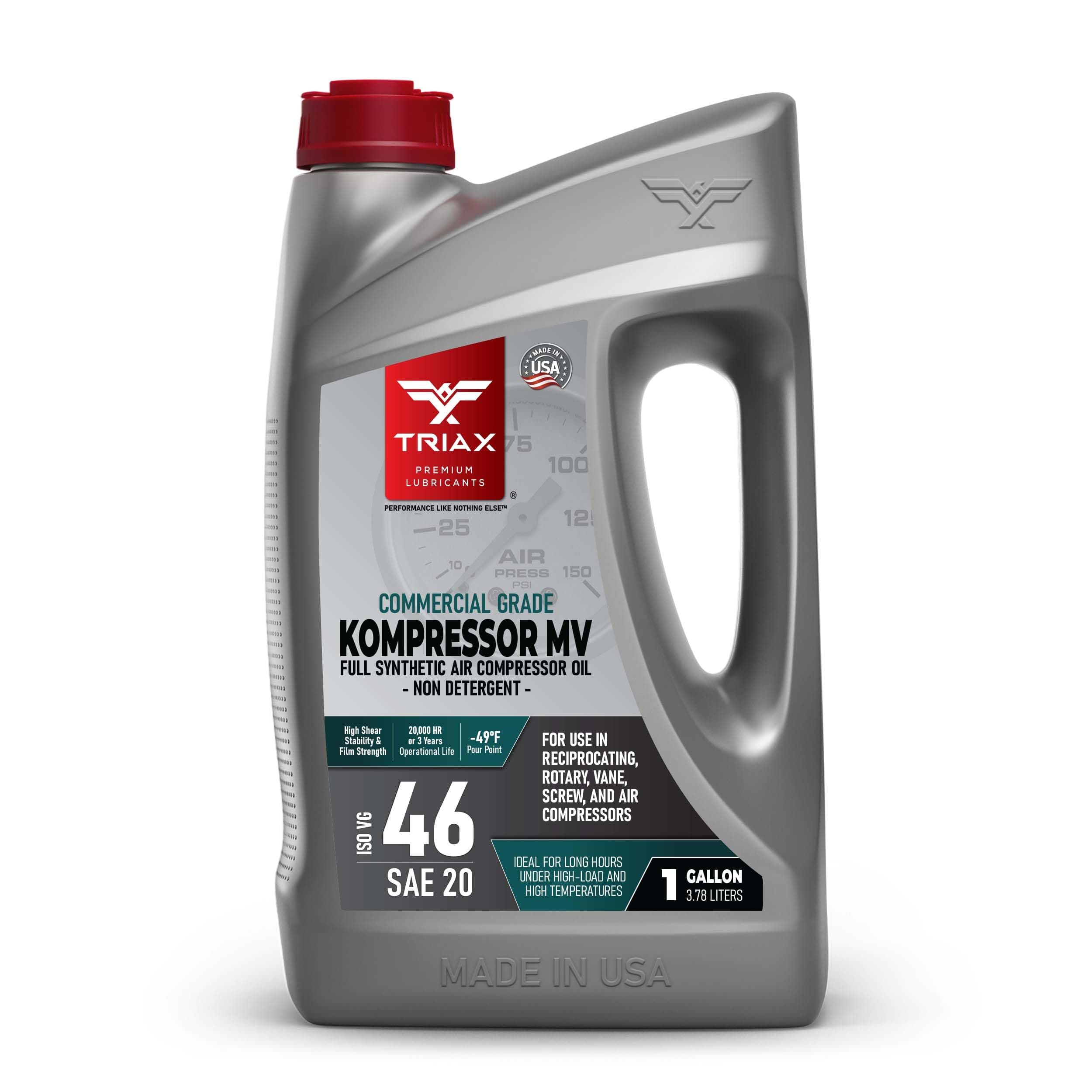 Kompressor ISO 46 SAE 20, Full Synthetic, Multi-Vis Air Compressor Oil | for Rotary, Vane, Screw, and Reciprocal | Commercial Grade | High Temp | Non-Detergent (1 Gallon)