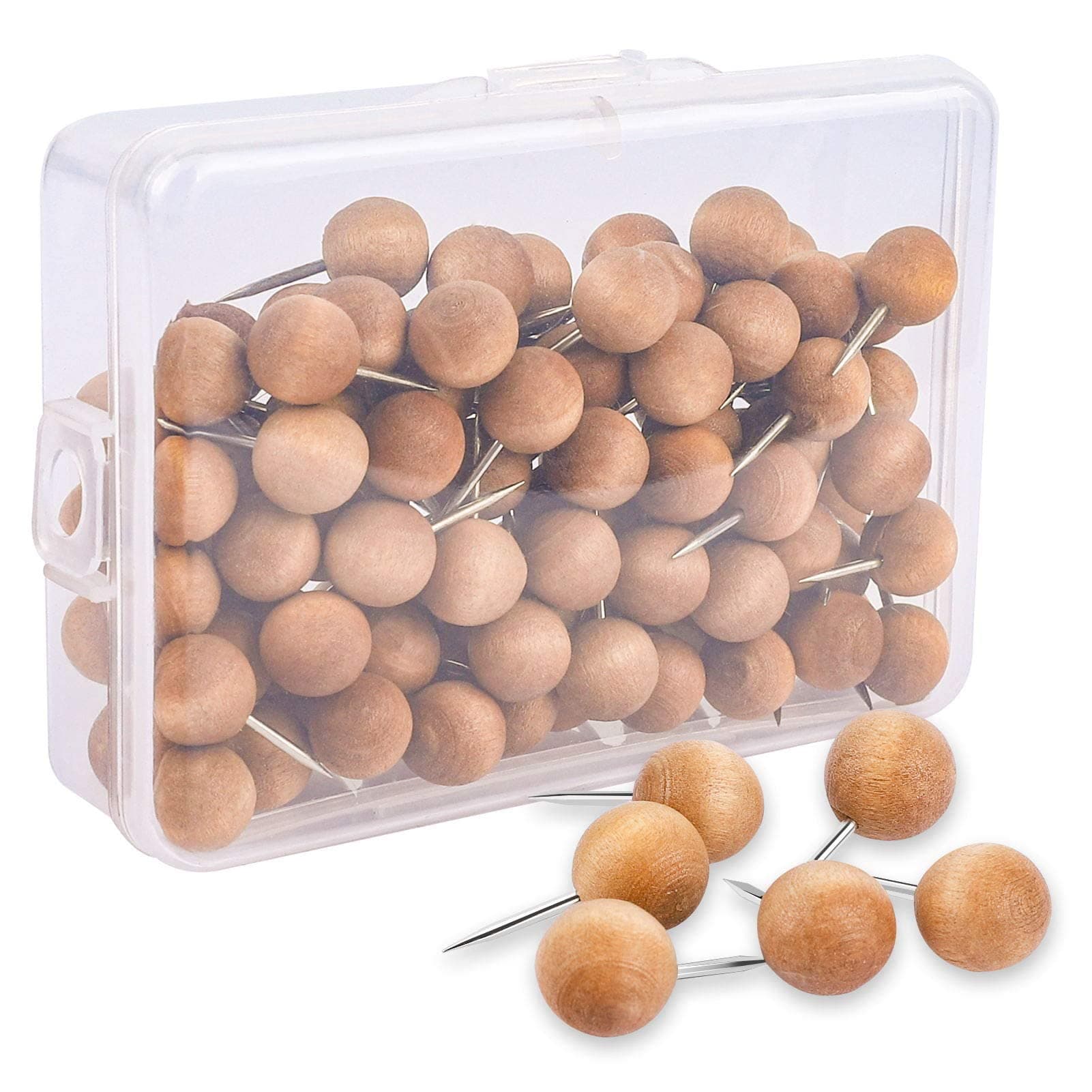 Excefore Wooden Push Pins, 100pcs Round, Walnut, Rustic, Brown