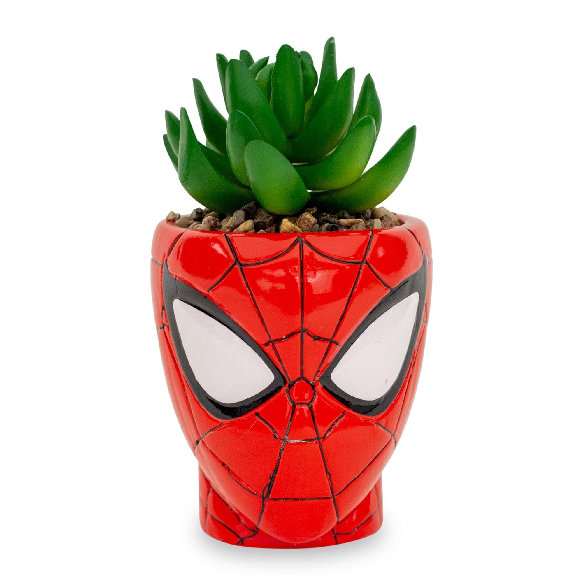 Marvel Comics Spider-Man Web-Head 3-Inch Ceramic Mini Planter with Artificial Succulent | Small Flower Pot, Faux Indoor Plants