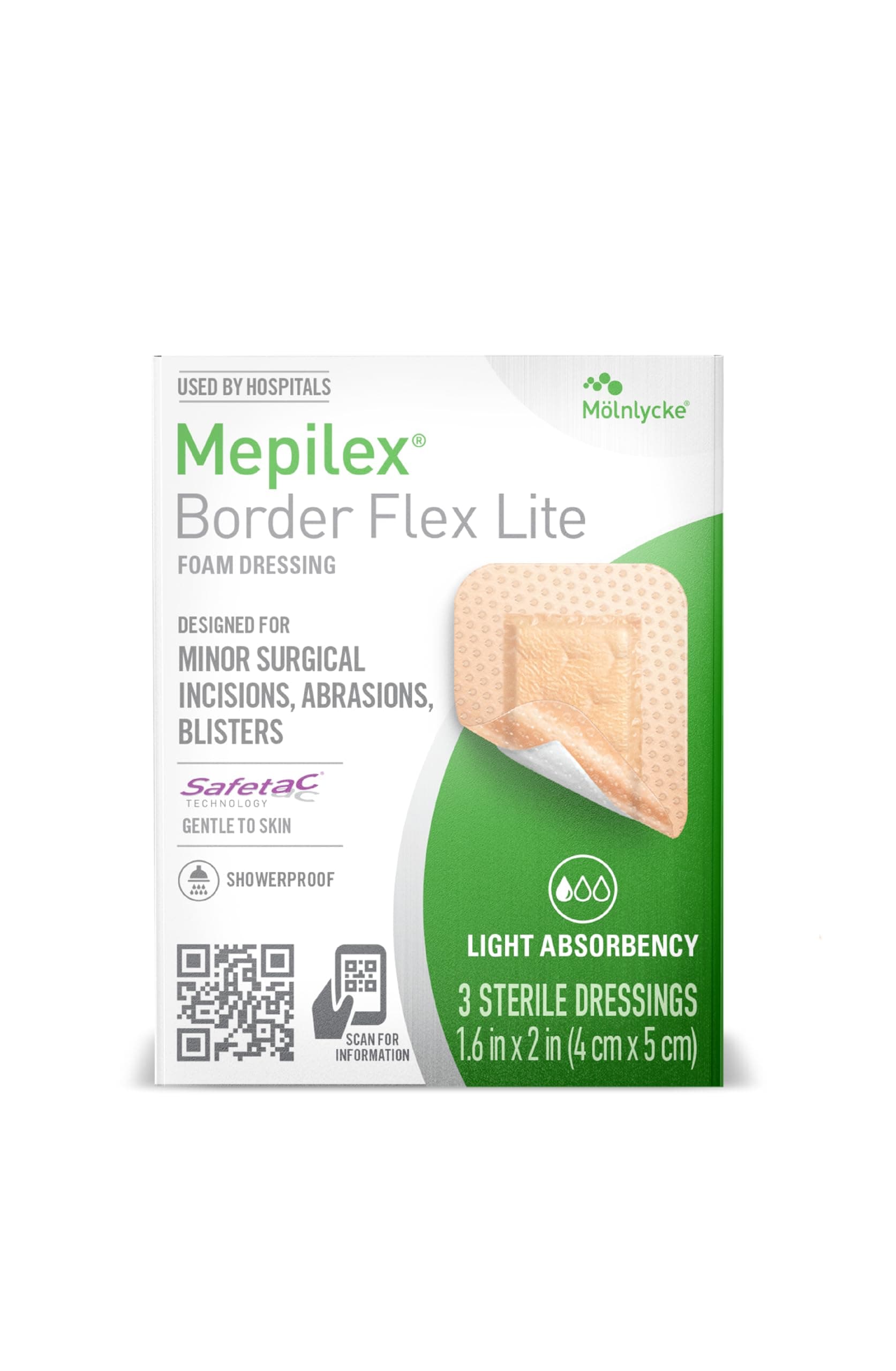 Mepilex Border Flex Lite 1.6 x 2 in (4x5 cm) Hospital Grade Dressings for Minor Surgical Incisions, Abrasions and Blisters for up to Several Day Use