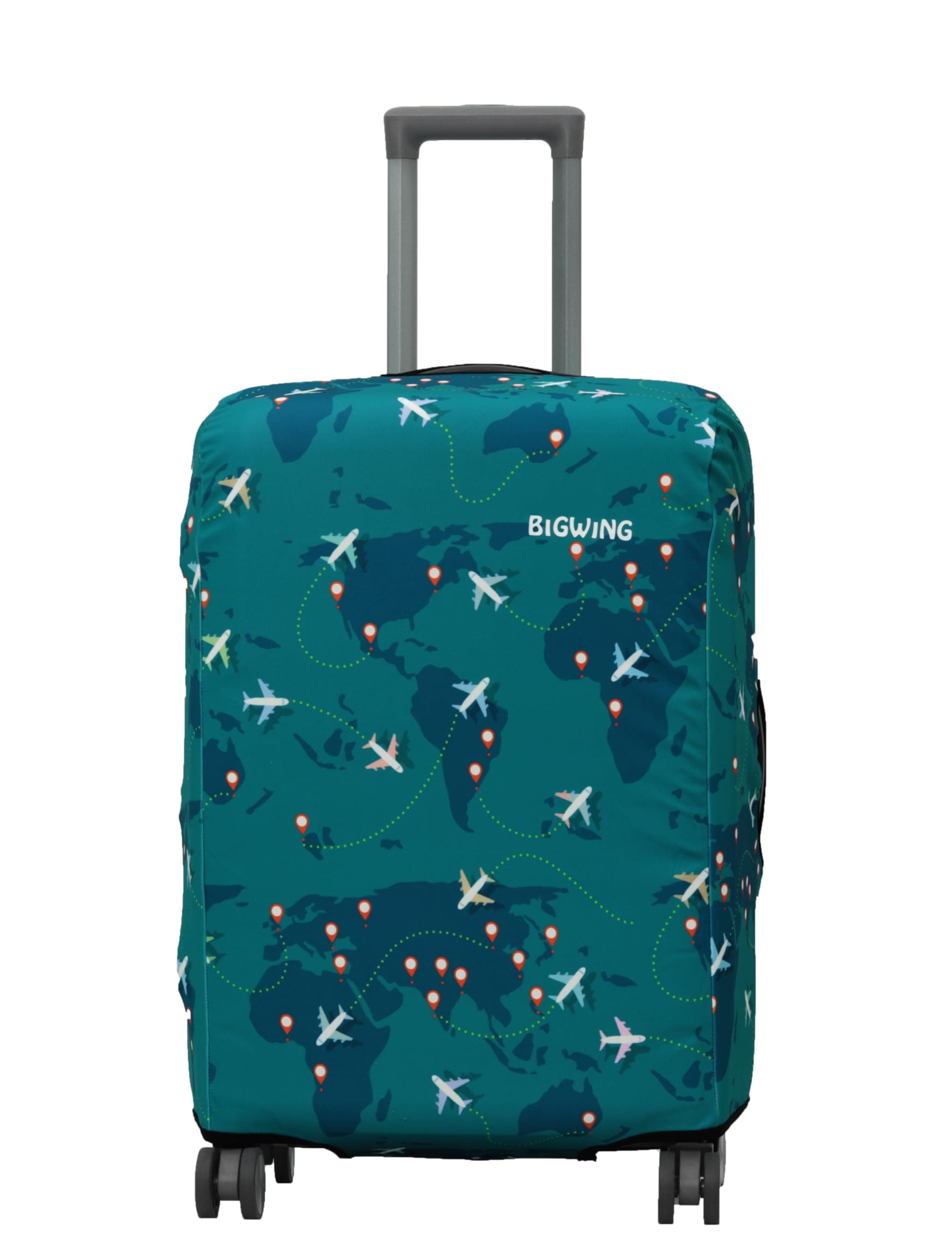 Protective Cover in Polyester Fabric with Map Print for | 24' Inch 65 cm Medium Size | Hard Luggage Trolley Bag Cover (Fits Only On Fiber - Plastic Trolley Bag) Turquoise Color