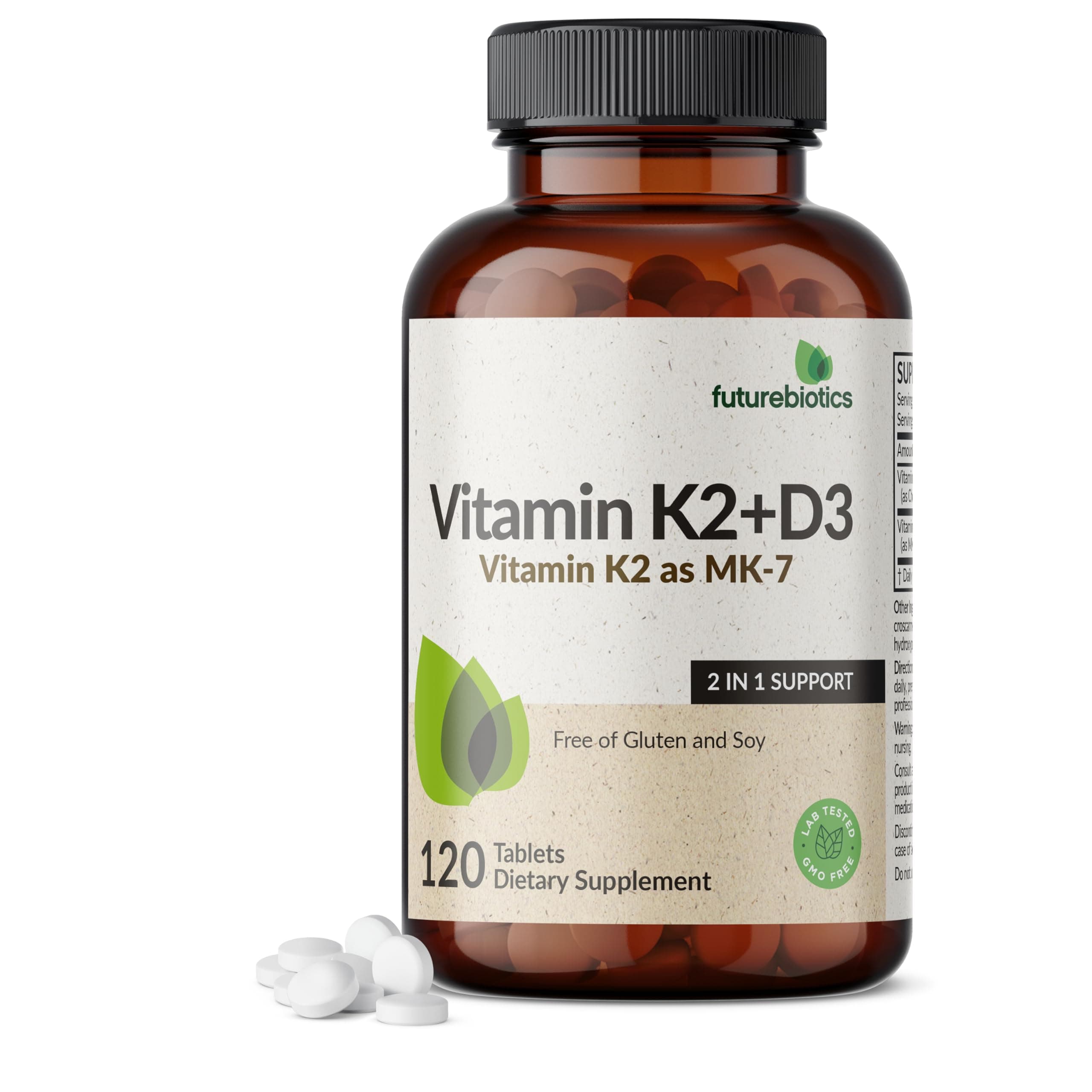 Vitamin K2 with D3, 2 in 1 Support, 5000 IU Vitamin D3 & 90 mcg Vitamin K2 MK-7 Non-GMO, 120 Tablets
