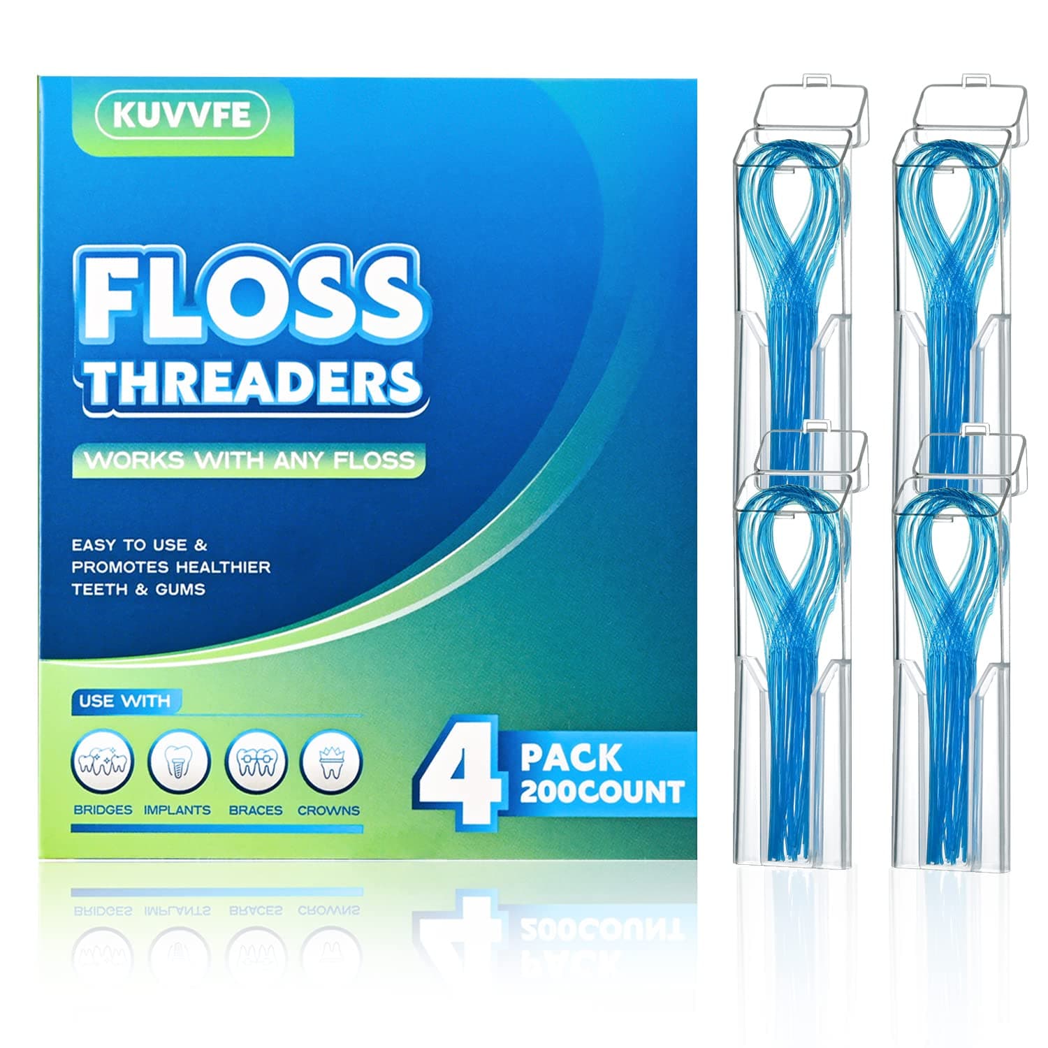 Floss Threaders,Deep Clean Floss for Braces, Bridges, Implants|200Count (Pack of 4)