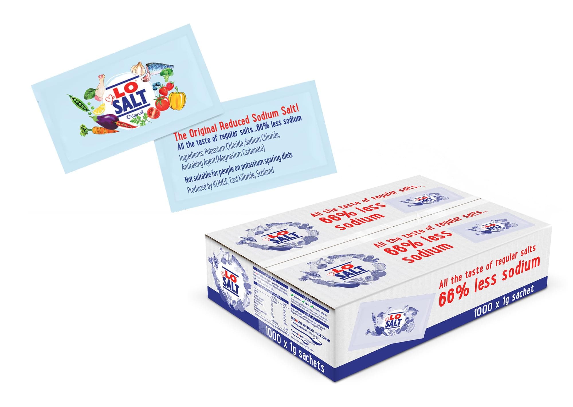 LOSALT – Reduced Sodium Salt | Original (non-iodised) | Great Tasting Salt Alternative/Substitute with 66% less sodium | 1g sachets (box of 1000)