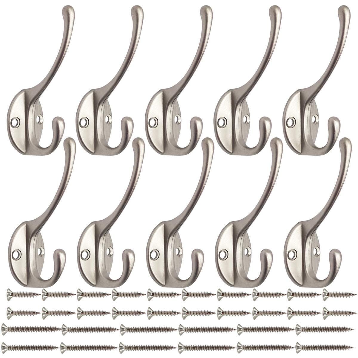 IBosins 10 Pack Silvery Coat Hooks Wall Mounted