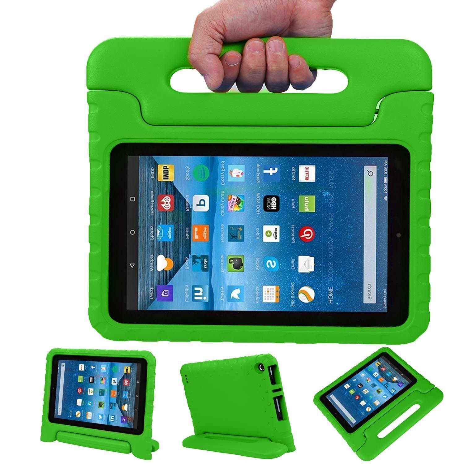 Fire 7 Case,Fire 7 2015 Case,Klix kids Light Weight Convertible Handle Stand Cover Kids Friendly for Amazon Fire 7 Tablet (Fire 7" Display 5th Generation - 2015 release)-Green