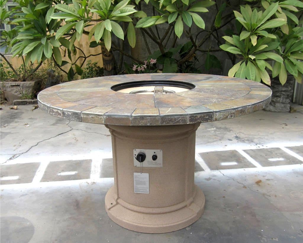 Outdoor Slate Fire Pit Outdoor Dining Table Propane Firepit (Tan Base)