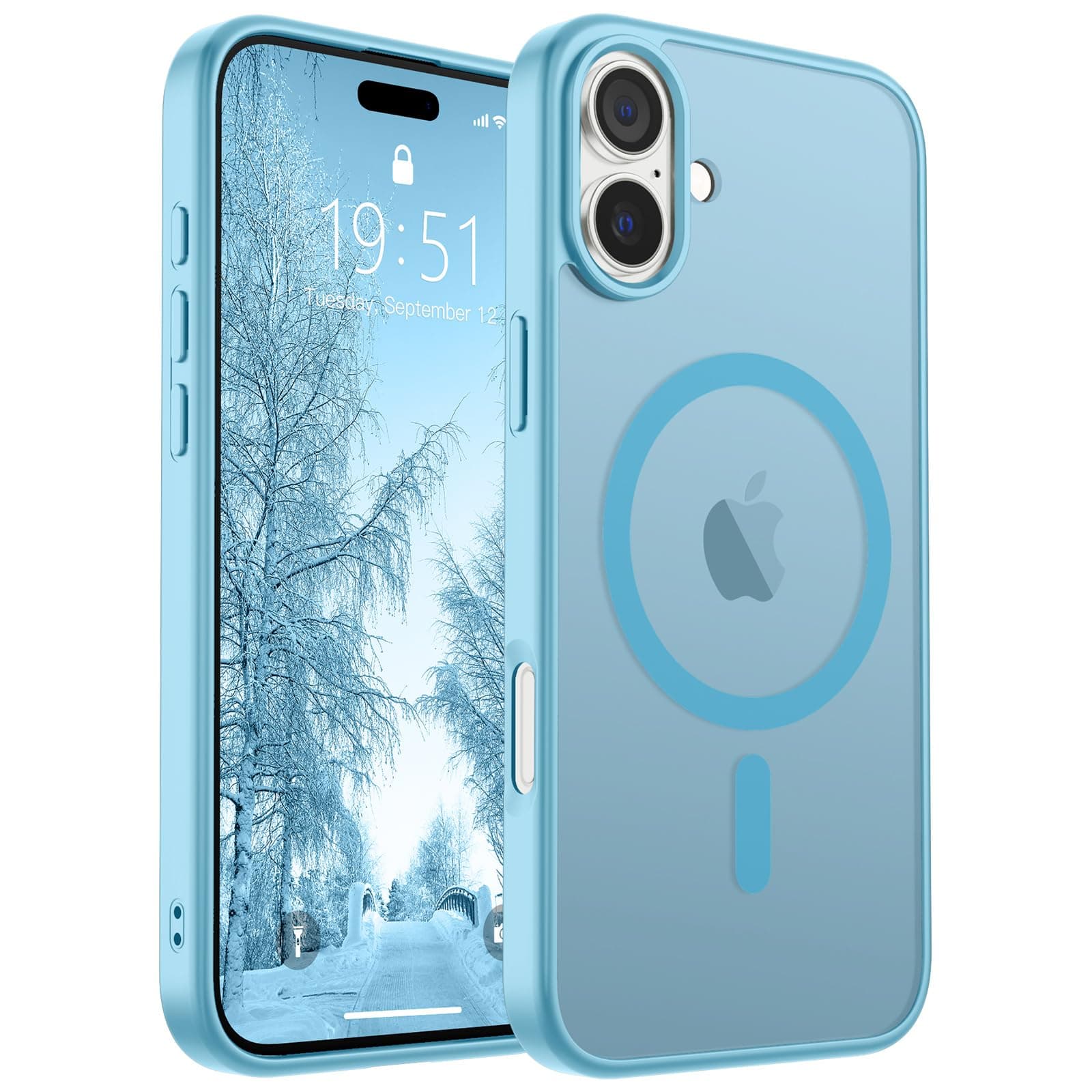 SUPFINE Magnetic for iPhone 16 Plus Case(Compatible with MagSafe)(Military Grade Drop Protection) Slim Translucent Matte Shockproof with Anti-Fingerprint Phone Case,Light Blue