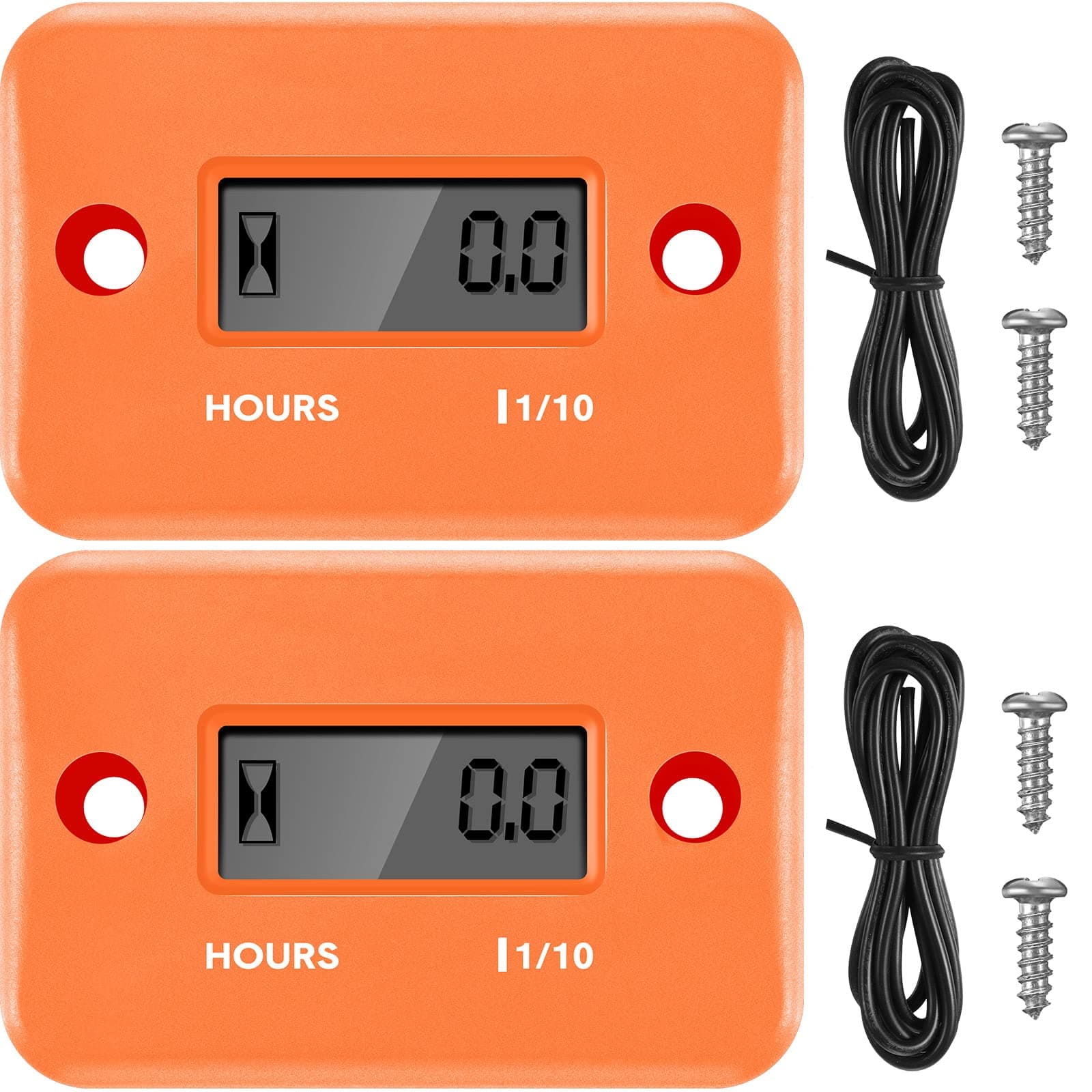 2 Pieces Inductive Hour Meter for Gas Engine Lawn Mower Dirt Bike Motorcycle Motocross Snowmobile Karting Marine ATV Boat Outboard Motor Generator Waterproof Hour Meters (Orange)