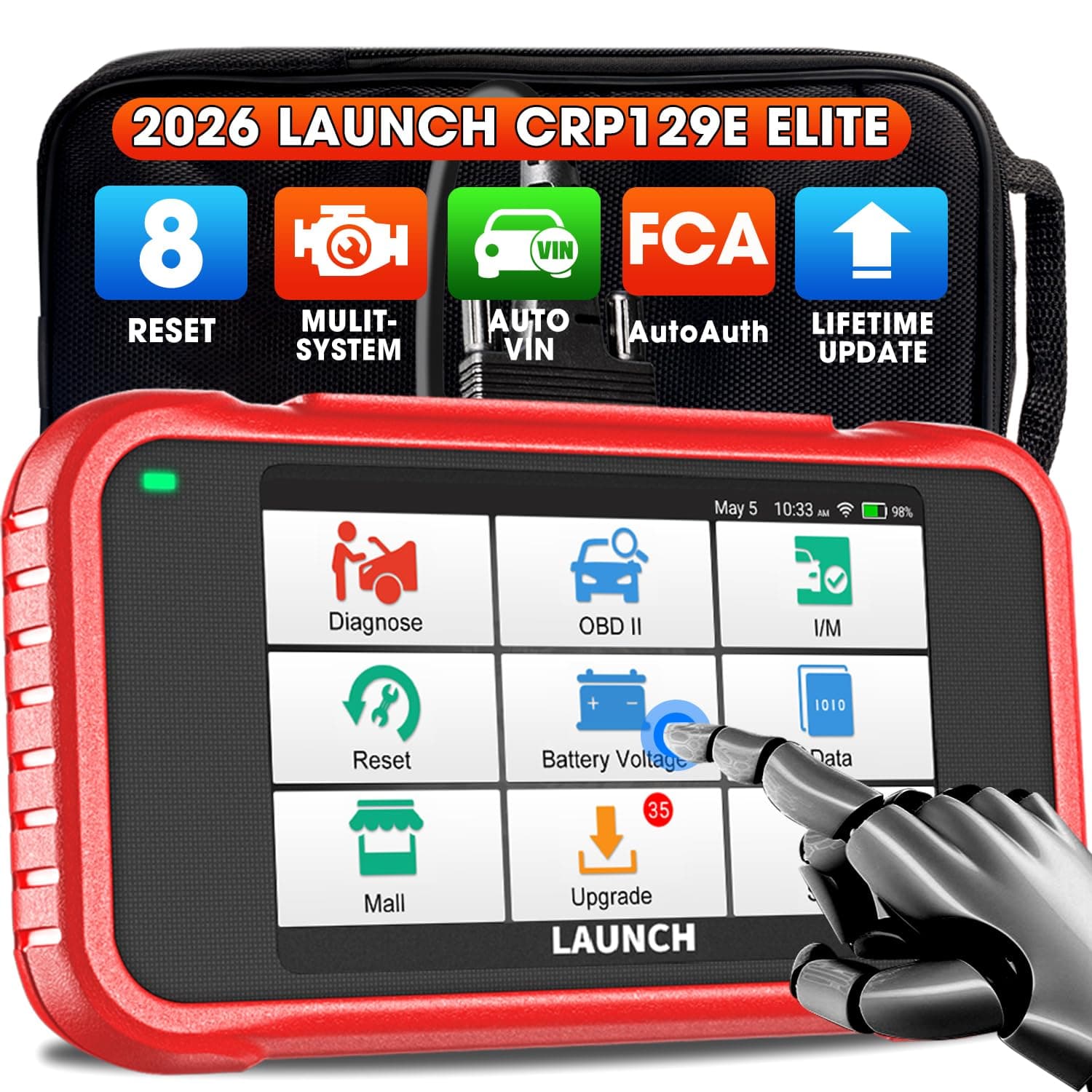 CRP129E V2.0 OBD2 Scanner, 4 System ENGINE/ABS/SRS/AT Car Diagnostic Tool, 12 Reset Service, TPMS/Oil/EPB/SAS/DPF/BMS/Throttle Reset, Injector Coding,Lifetime Update,Auto Vin OBD2 Code Reader