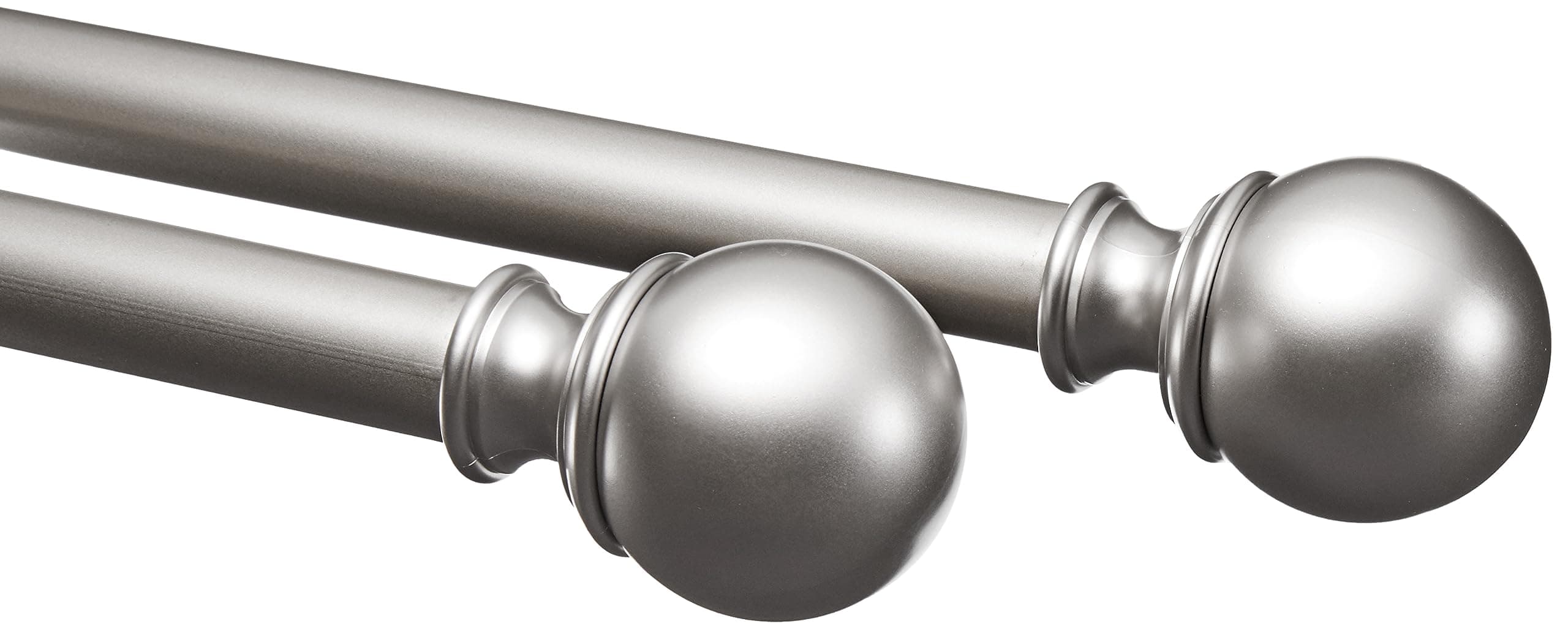 Amazon Basics Adjustable Heavy Duty Curtain Rod for Windows, Round Finials, 1-Inch Rod, 72" to 144", Nickel, 1-Pack