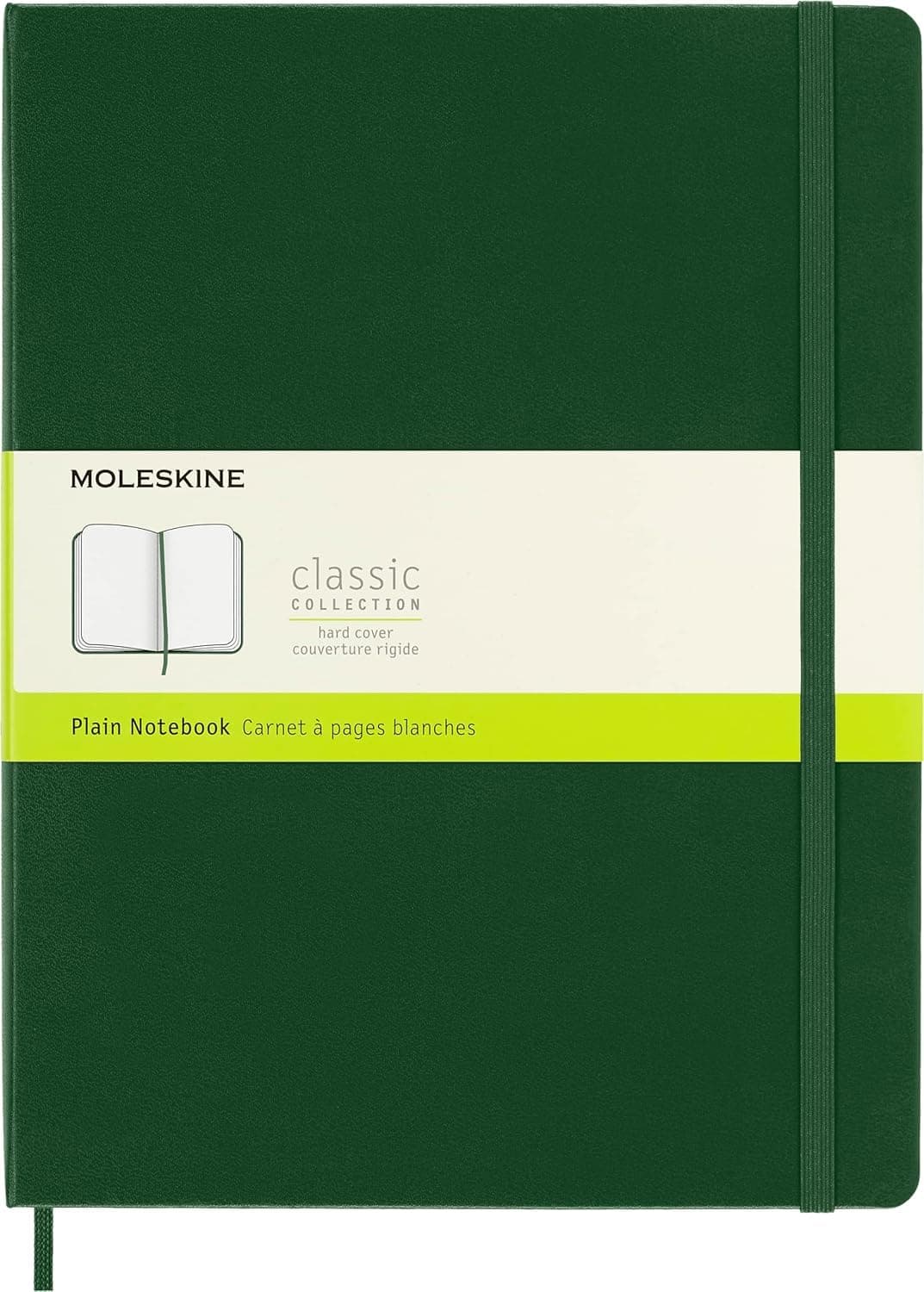 Moleskine Classic Plain Paper Notebook, Hard Cover and Elastic Closure Journal, Color Myrtle Green, Size Extra Large 19 x 25 cm, 192 Pages