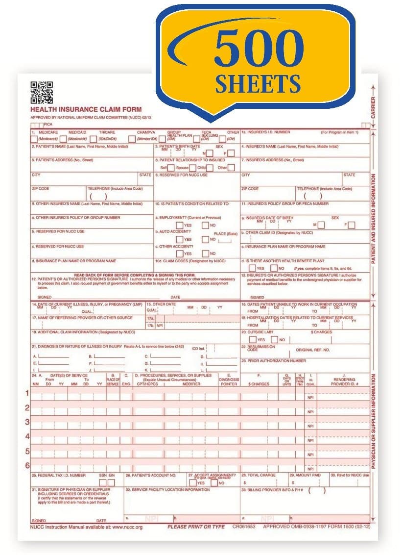 Compuchecks New CMS 1500 Claim Forms - HCFA (Version 02/12) (500 Sheets)