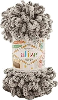Alize Puffy Knitting Yarn 100 g, Patented Innovation, Loop Knitting without Needles, Colour: 673 Dove Grey