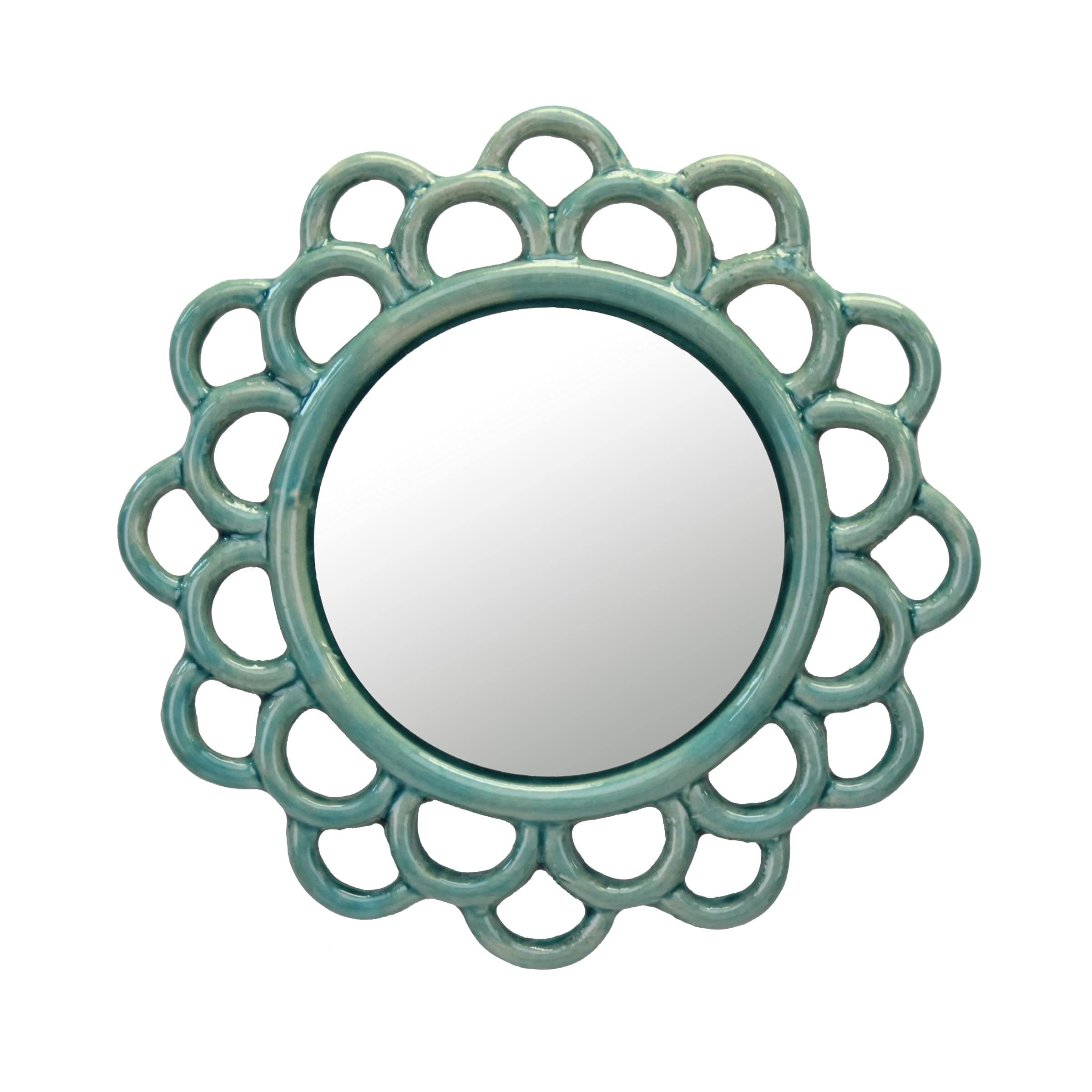 Decorative 9" Turquoise Round Ceramic Cutout Accent Mirror