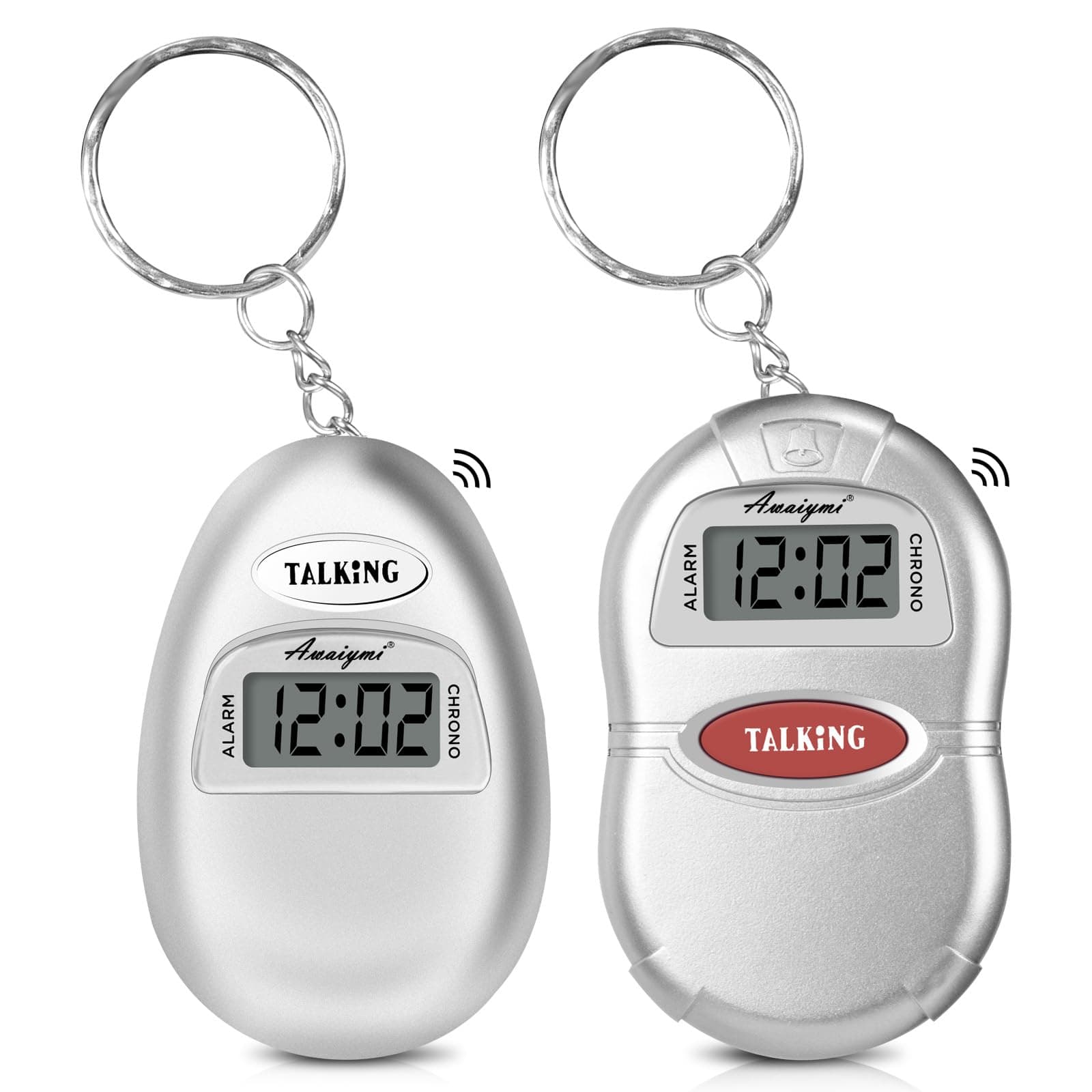 2 Pack Talking Clock for Blind Keychain Alarm - Small Digital Clock with Alarm for Visually Impaired Digital Alarm Clock for Kids, Elderly, Silver