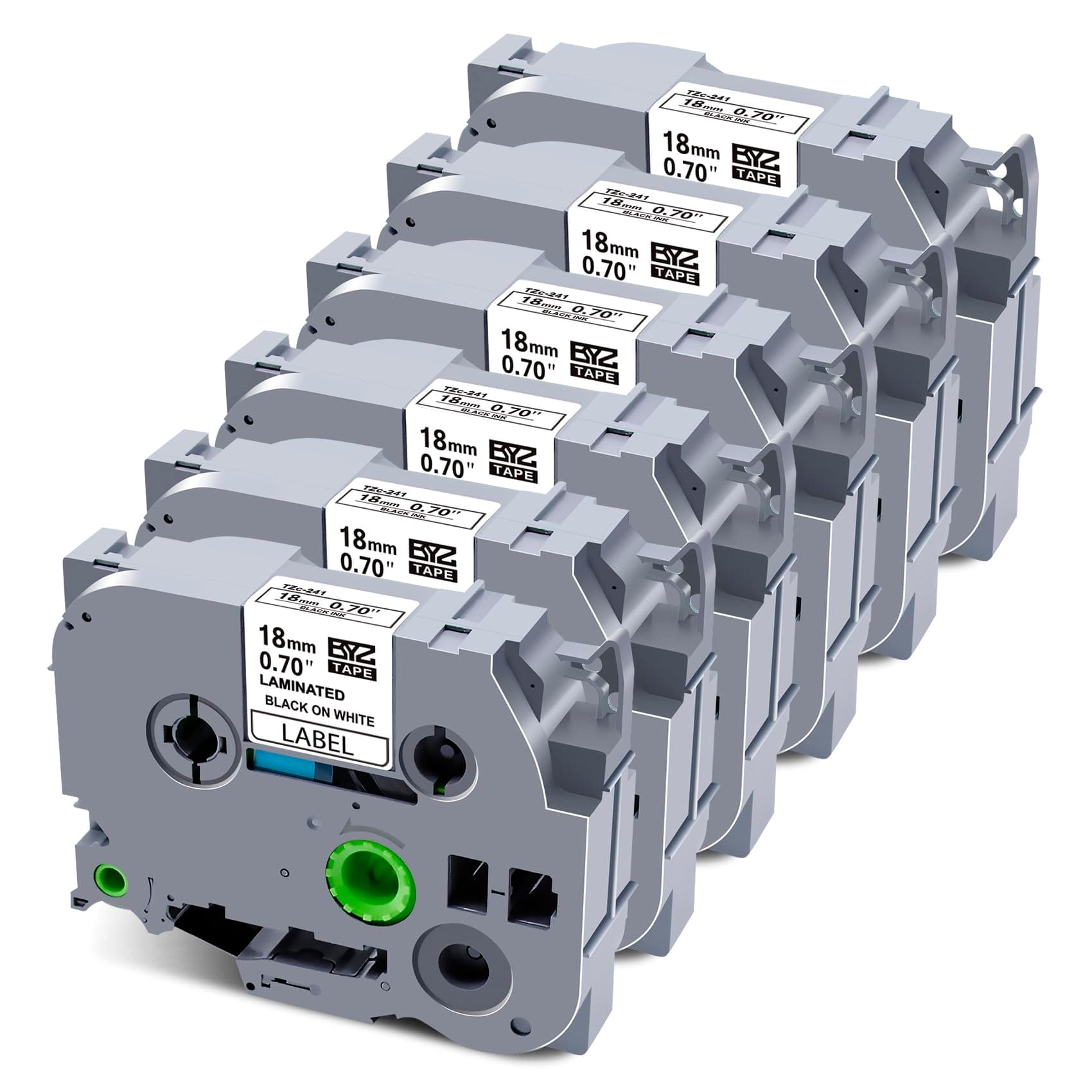 BOYEEZON6-Pack P Touch 18mm Label Maker Tape Replacement for Brother TZe-241 TZe TZ Tape 18mm 0.7 Laminated White Tapes for PT-D400 PT-D600 PT-D400AD PT-D410, Black on White