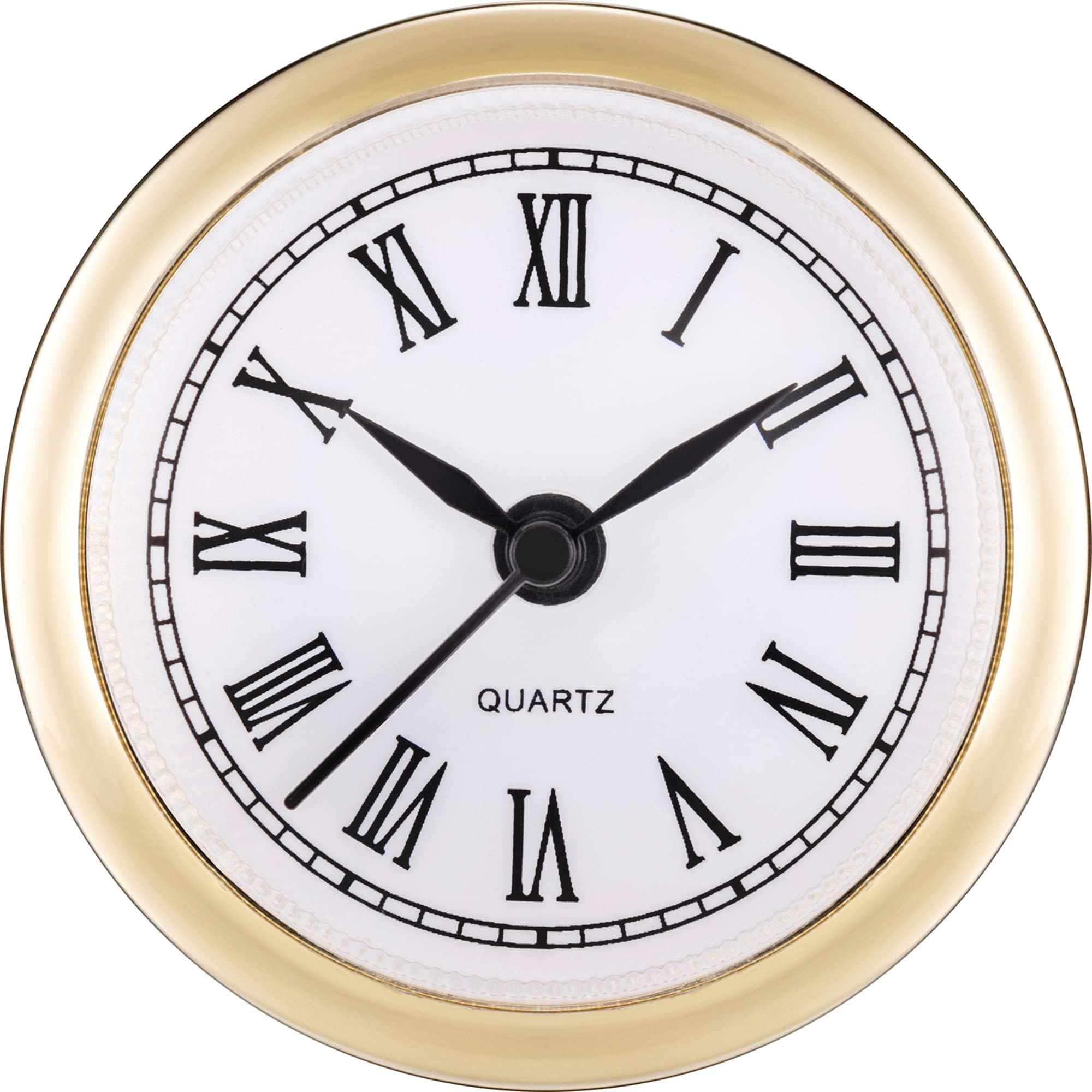 Hicarer 2. 4 Inch (61 Mm) Mini Quartz Clock Insert Round Clocks Head Insert Roman Number Replacement Movement White Face (Gold Trim)