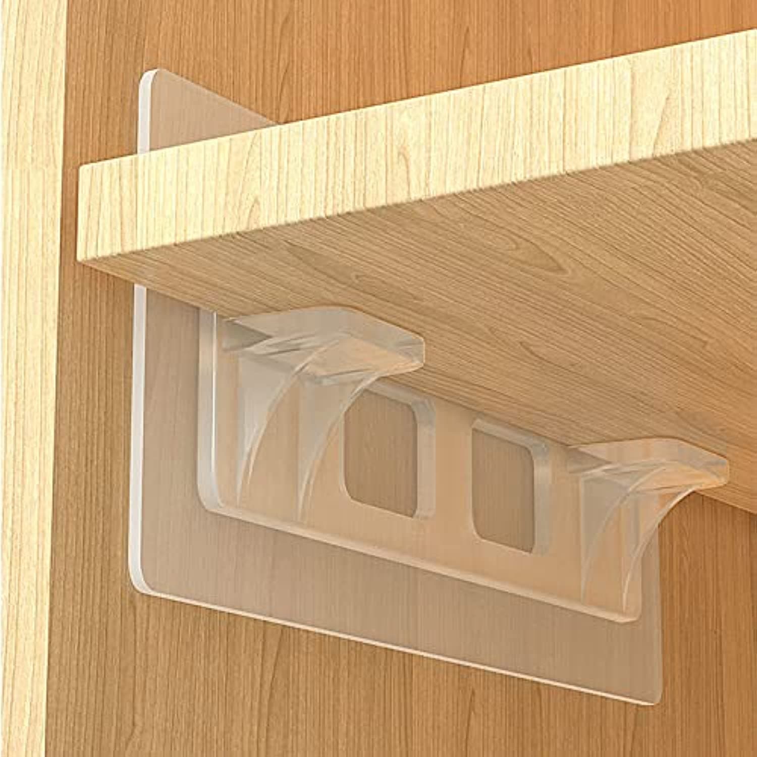 12 PCS Adhesive Support Shelf Bracket Punch Free Shelf Support Peg Self Adhesive Shelves Clips for Closet Brackets Clapboard Layer-Load Bearing Double Row Reinforced Design