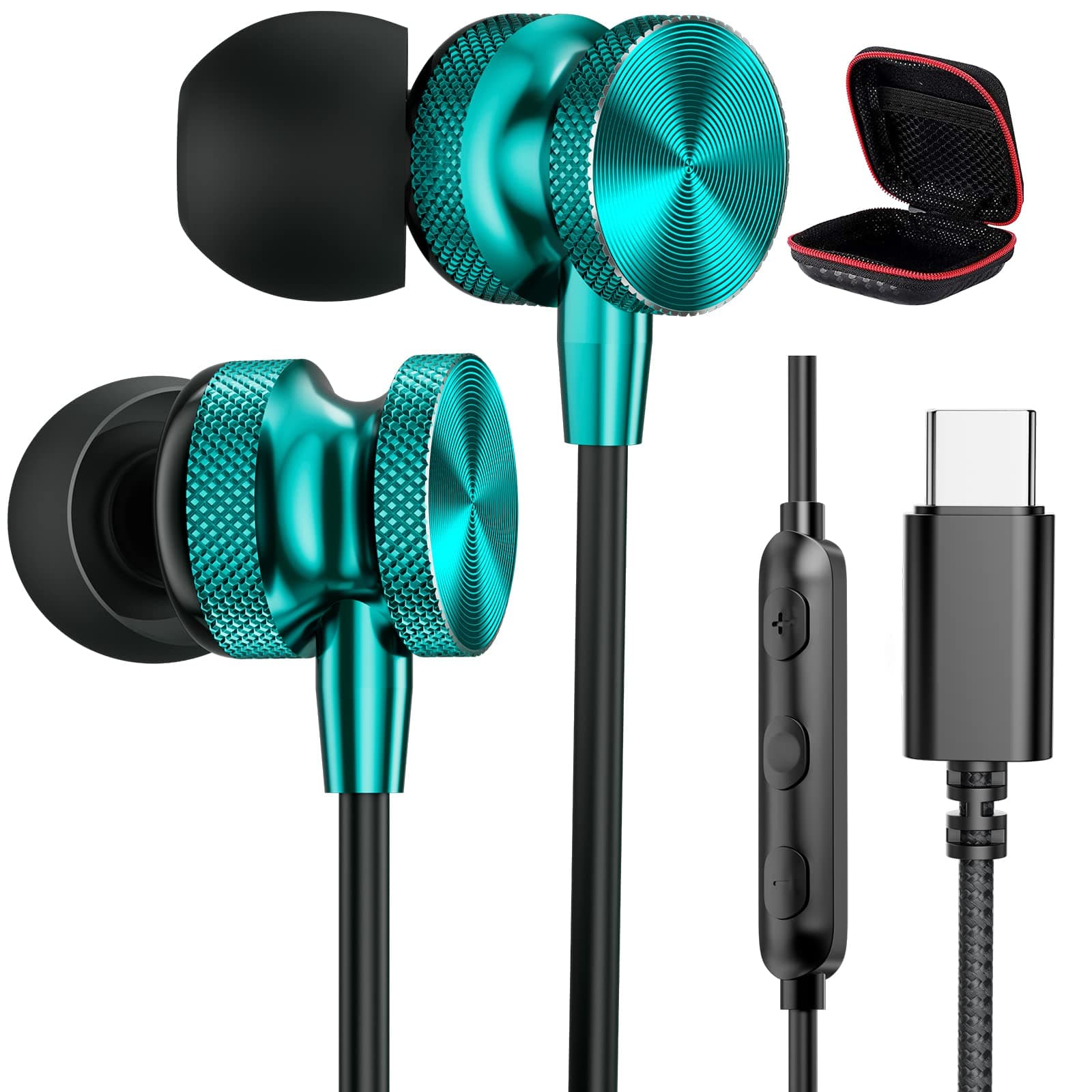 USB C Earphone for Google Pixel 7 Pro 6 6A,Type C Headphones in Ear Wired Earbuds Magnetic Noise Canceling Headset Microphone for iPad 10 Pro Samsung Galaxy S23 S22 Ultra S21 FE S20 Oneplus 10T Green