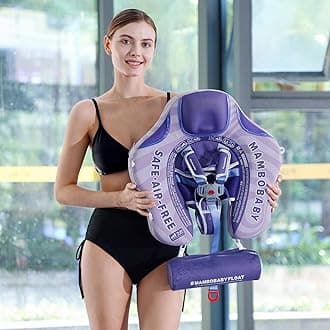 Mambobaby Float with Canopy Size Improved Non Inflatable Infant Pool Float Smart Mambo Float Swim Trainer Add Tail Baby Swim Float Mambo Baby Float Solid Air Free Water Waist Swimming Ring