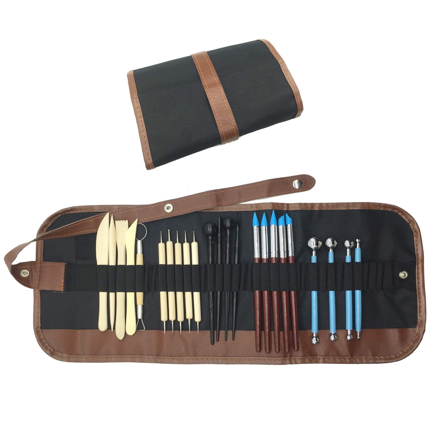 DOITEM 24Pack Sculpting Tools with Reusable Pouch for Polymer Clay Pottery Ceramic Art Craft