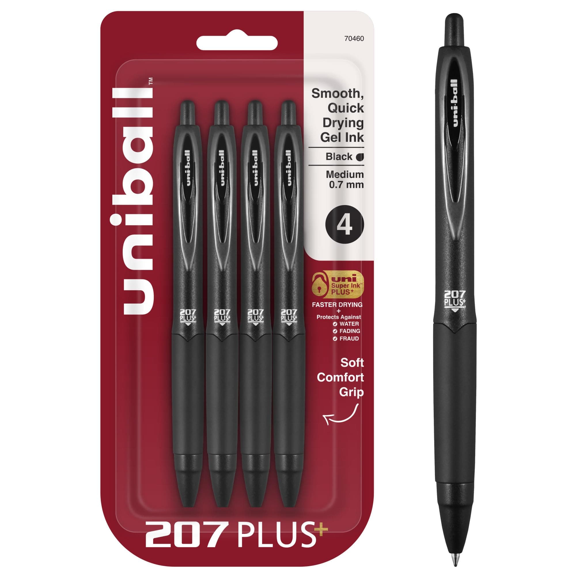 207PLUS+ Gel, 0.7MM, Black, 4pk