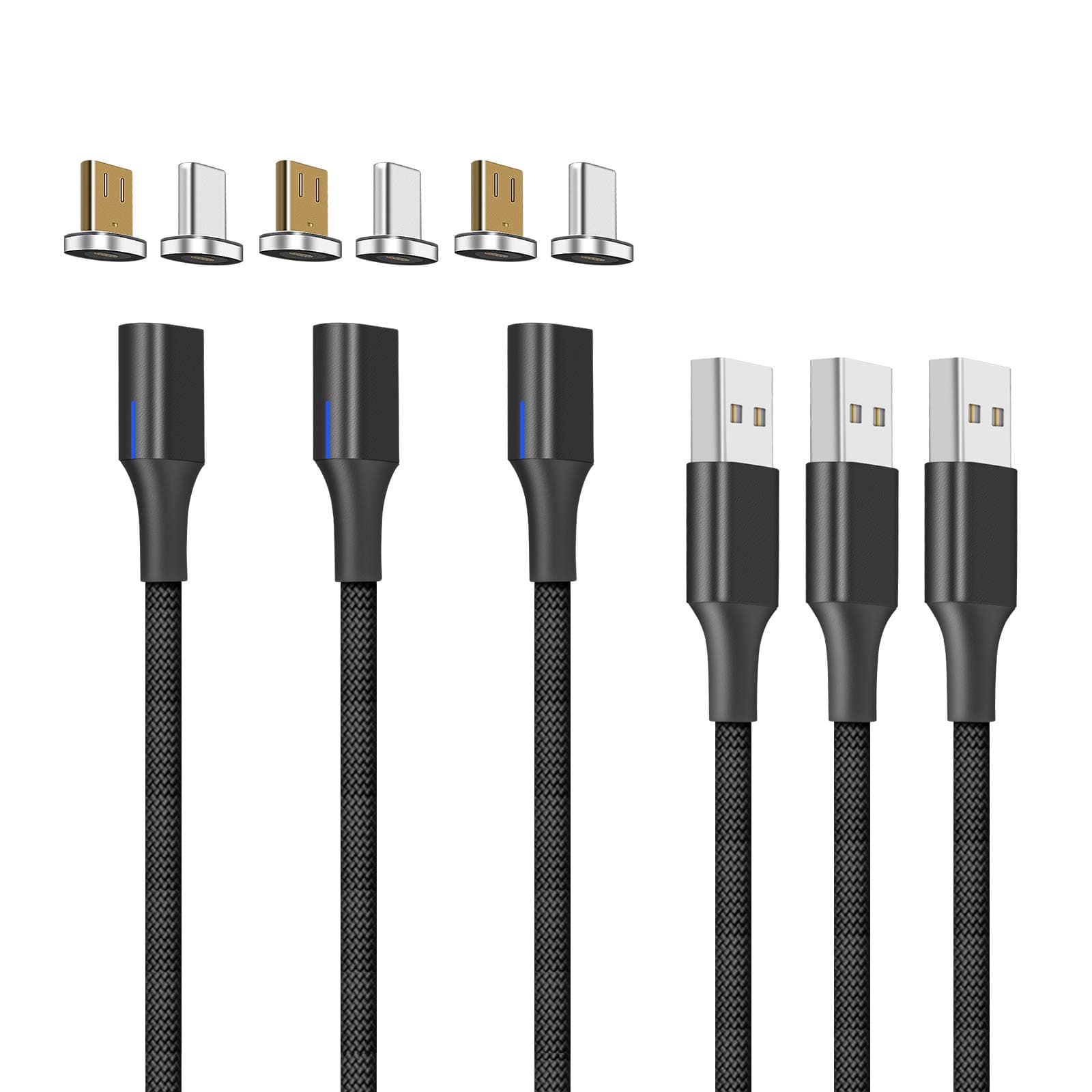 NetDot Gen10 Magnetic Charging Cable [6.6ft/3-Pack] Fast Charge & Data Sync Micro-USB & USB-C Adapter Tips Included,Compatible with Phone, Tablet, Kindle, Headphones & More