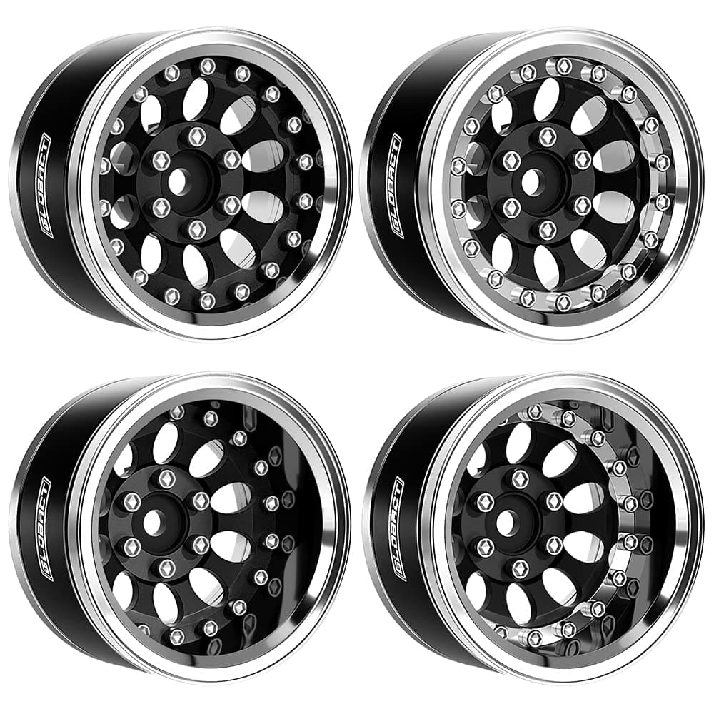 Aluminum 1.9 Inch Beadlock Wheels Adjustable Offset for 1/10 TRX4 TRX6 Axial SCX10 I II III 90046 AXI03007 Redcat GEN7 GEN8 RC Crawler (4Pcs Black)