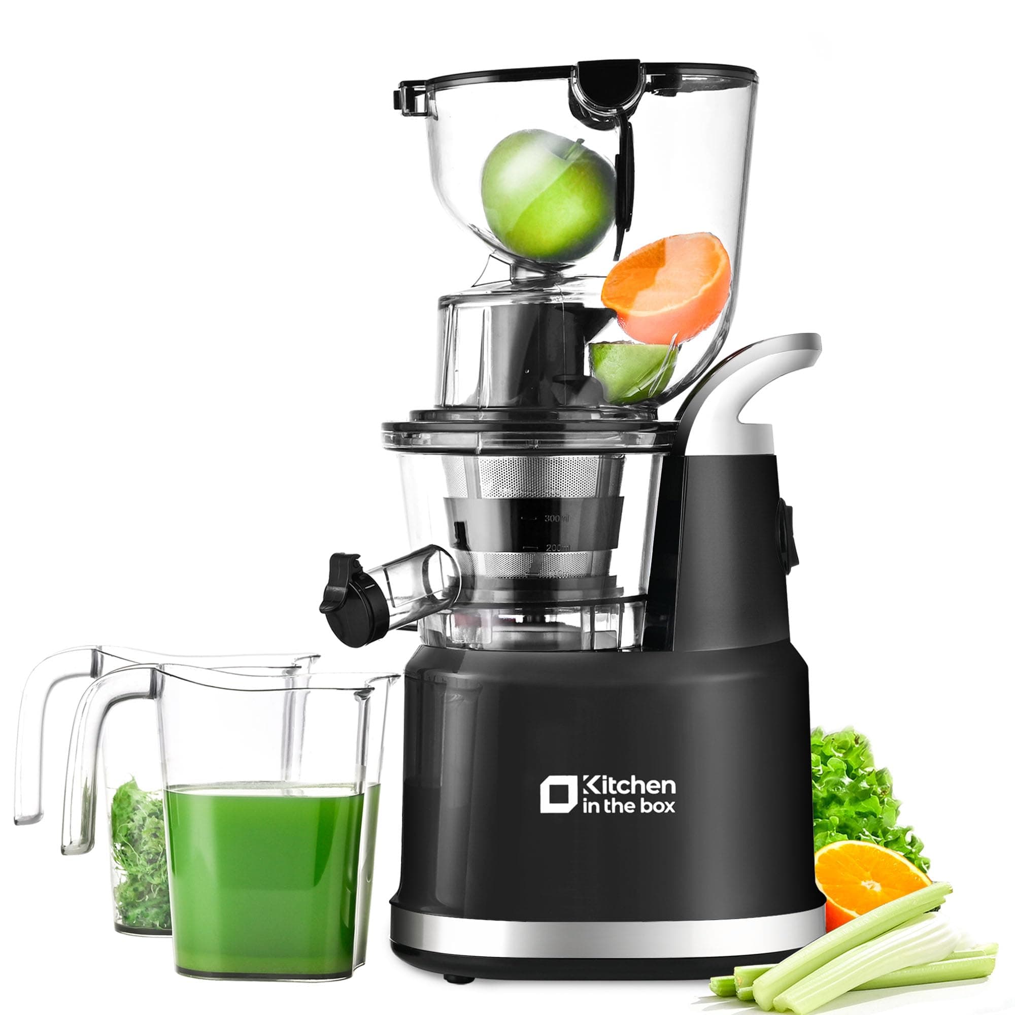 Cold Press Juicer Machines, Kitchen in the Box Slow Masticating Juicers Machine,3.26inch Large Wide Feed Chute Fit Whole Fruits & Vegetables,BPA Free,Easy to Clean (Bright Black)
